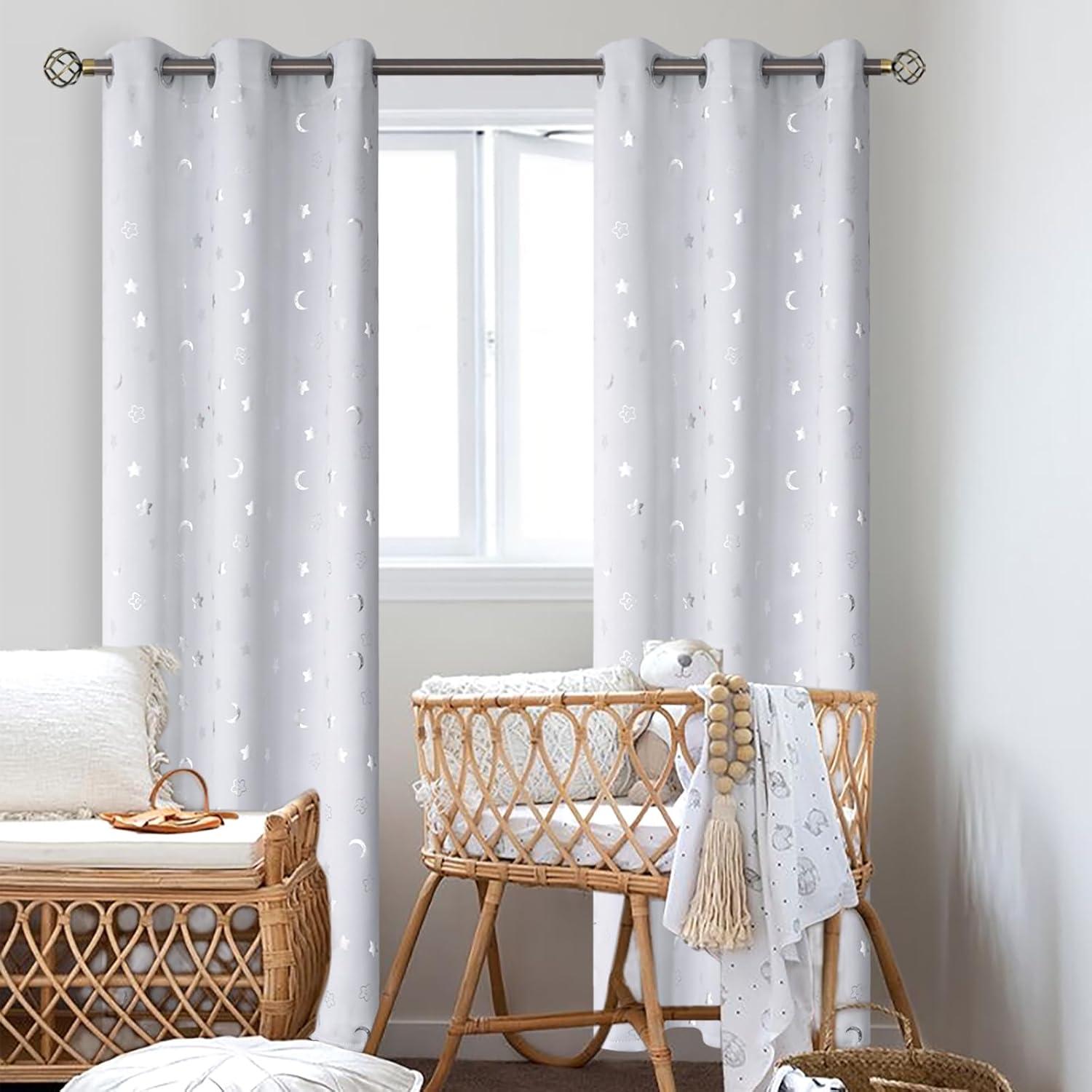 Cortinas Opacas BGment 2 Paneles Estrellas y Luna 106x213 cm