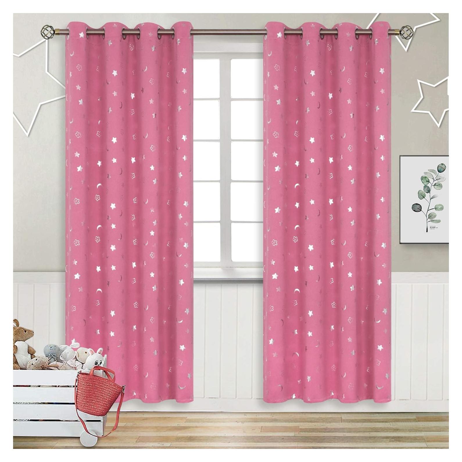 Cortinas Opacas BGment Rosa 52x72 cm con Estrellas y Luna
