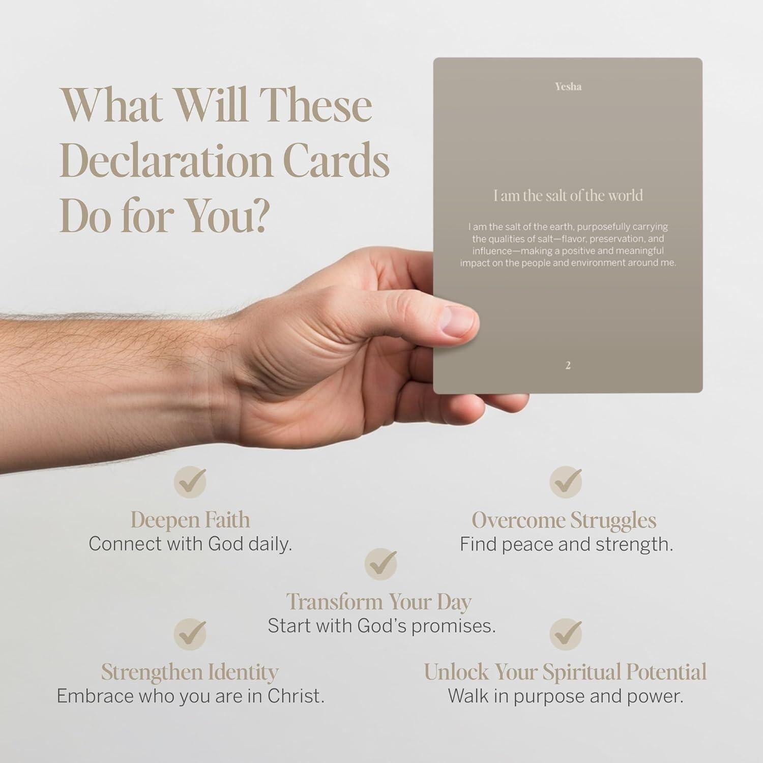 Tarjetas de Afirmaciones y Versículos Bíblicos Yesha - 52 Tarjetas Diarias con Soporte de Madera