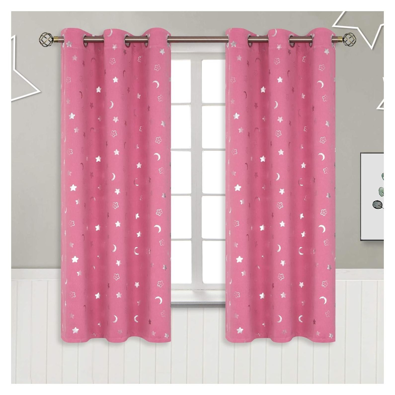 Cortinas Opacas BGment Rosa 2 Paneles 160x106 cm Estrellas