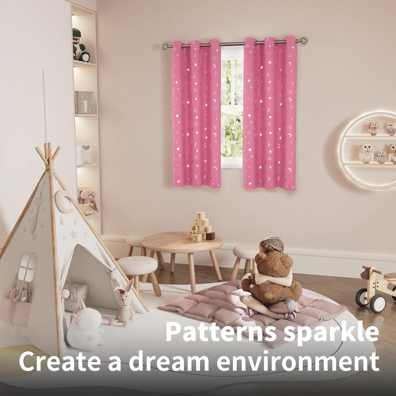 Cortinas Opacas BGment Rosa 2 Paneles 160x106 cm Estrellas