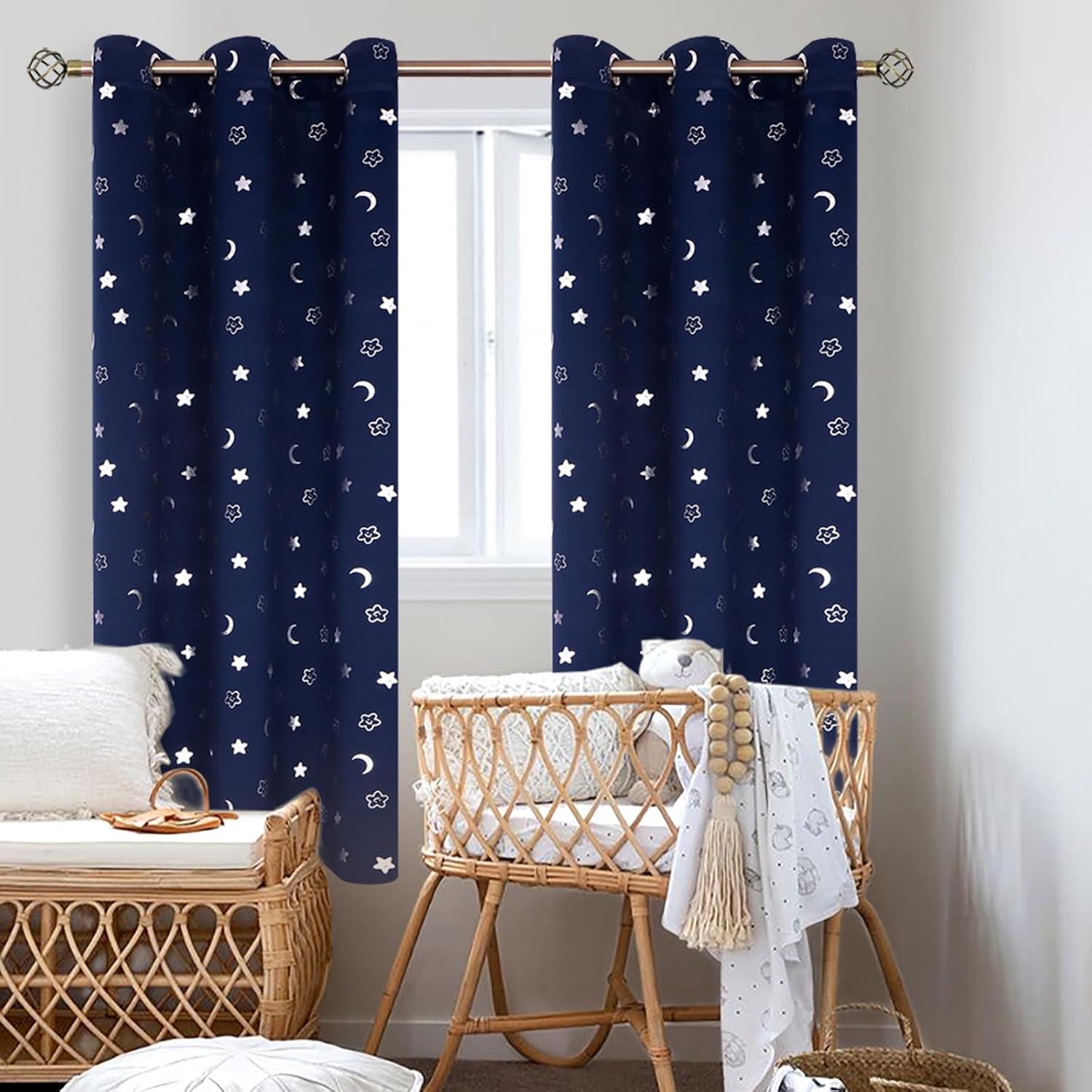 Cortinas Opacas BGment 2 Paneles 42x72 Estrellas Luna