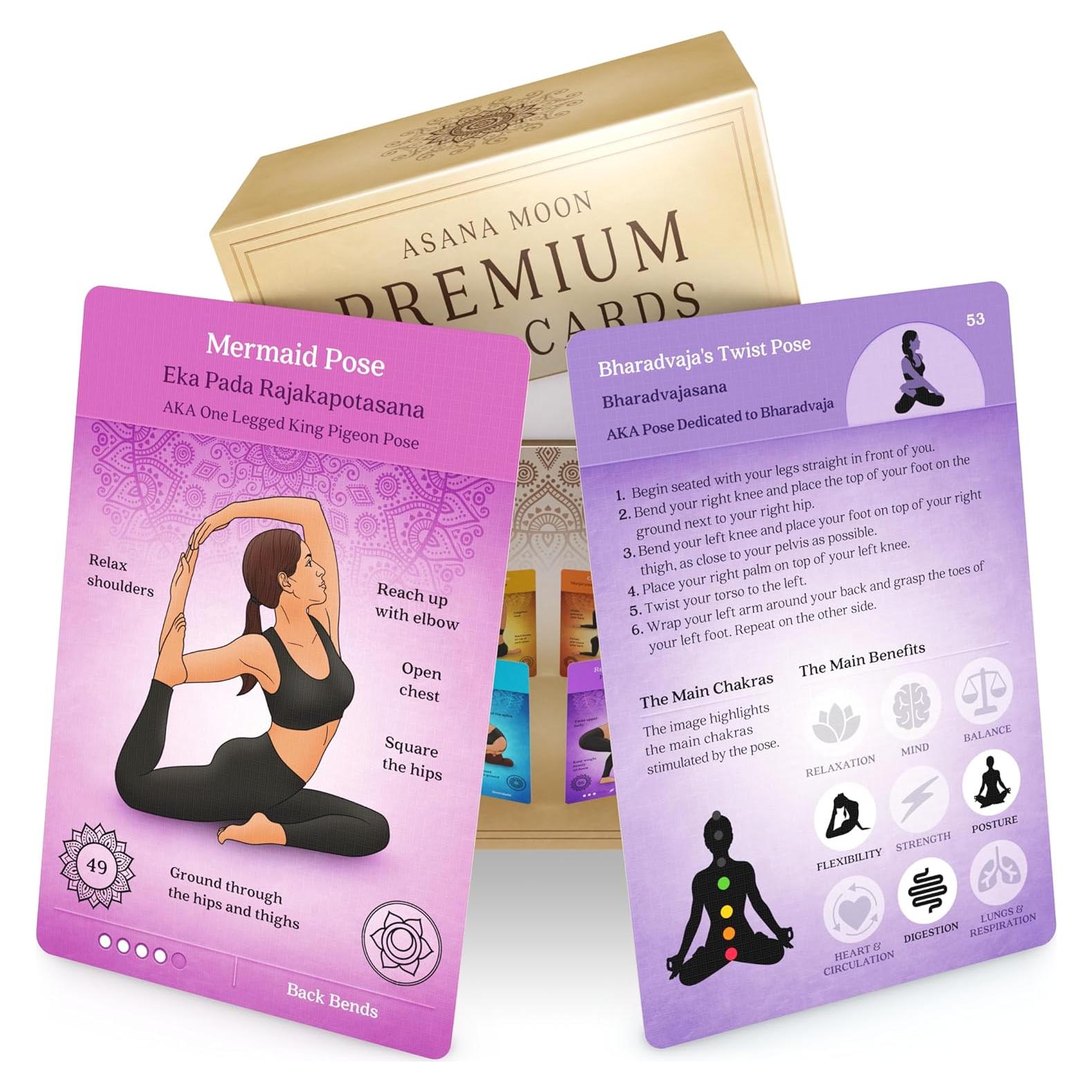 Tarjetas de Yoga Premium Asana Moon - 108 Posturas y Secuencias