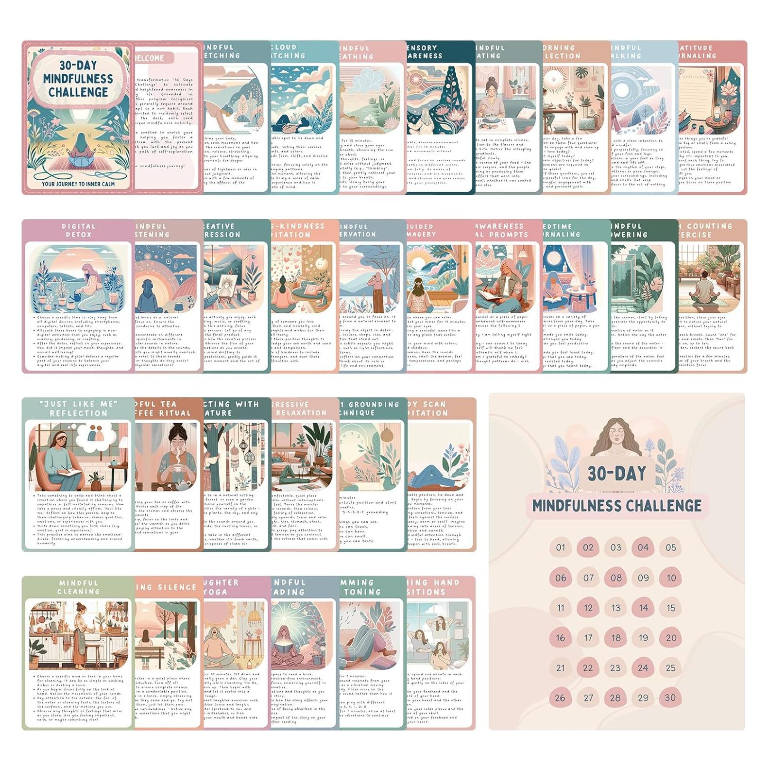 Tarjetas de Desafío de Mindfulness Motiskyy - 30 Días
