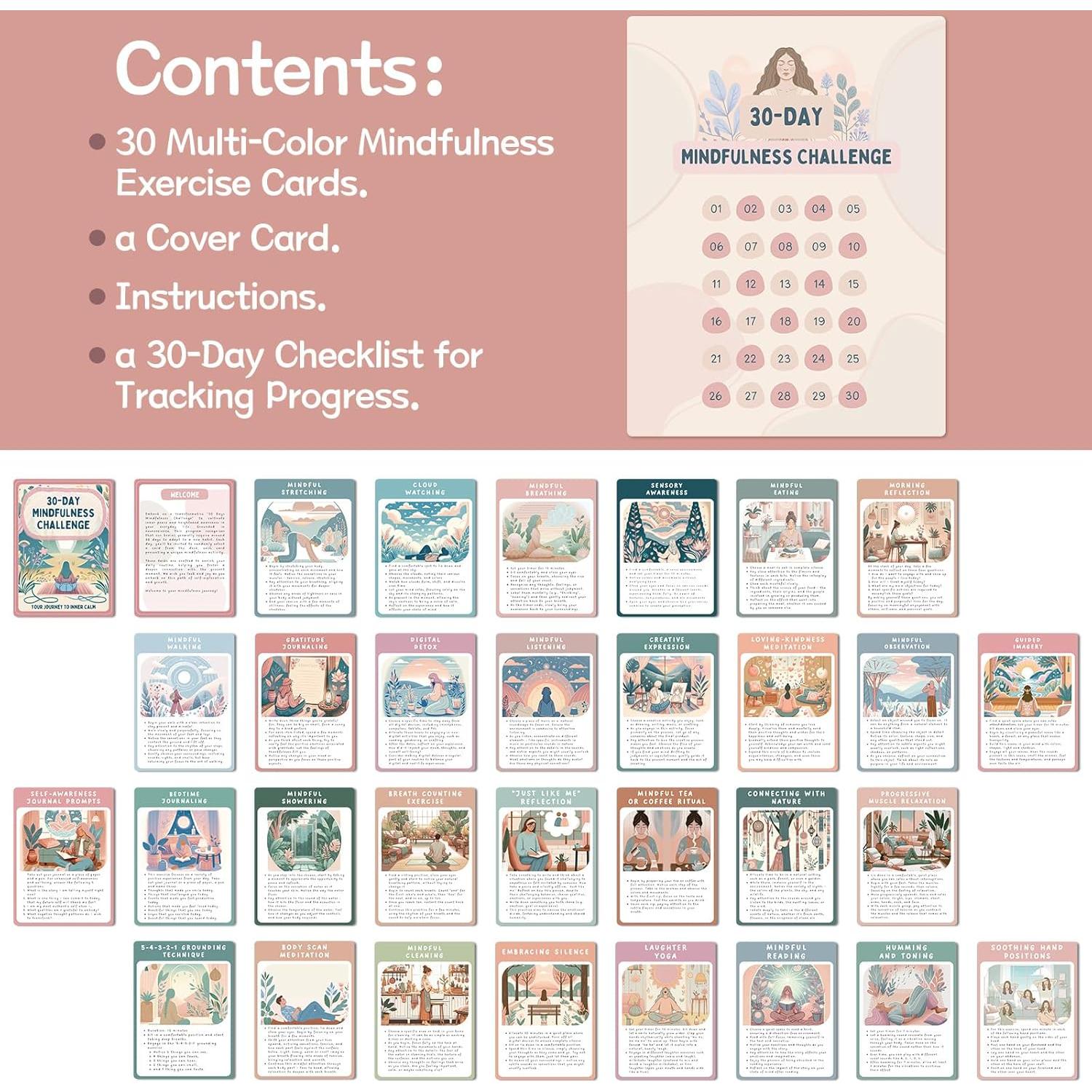 Tarjetas de Desafío de Mindfulness Motiskyy - 30 Días