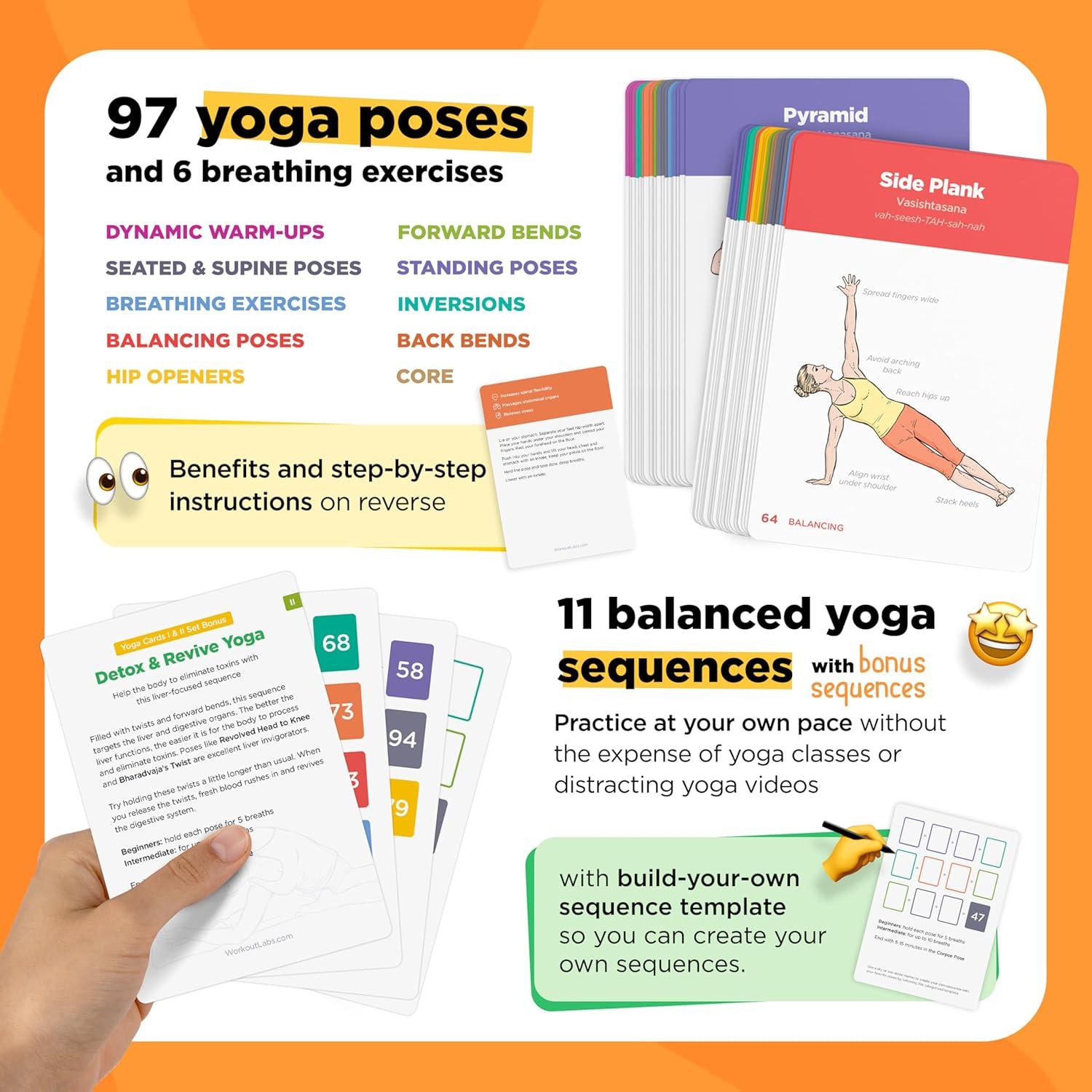 Juego de Tarjetas de Yoga WorkoutLabs I y II - 97 Posturas y 11 Secuencias