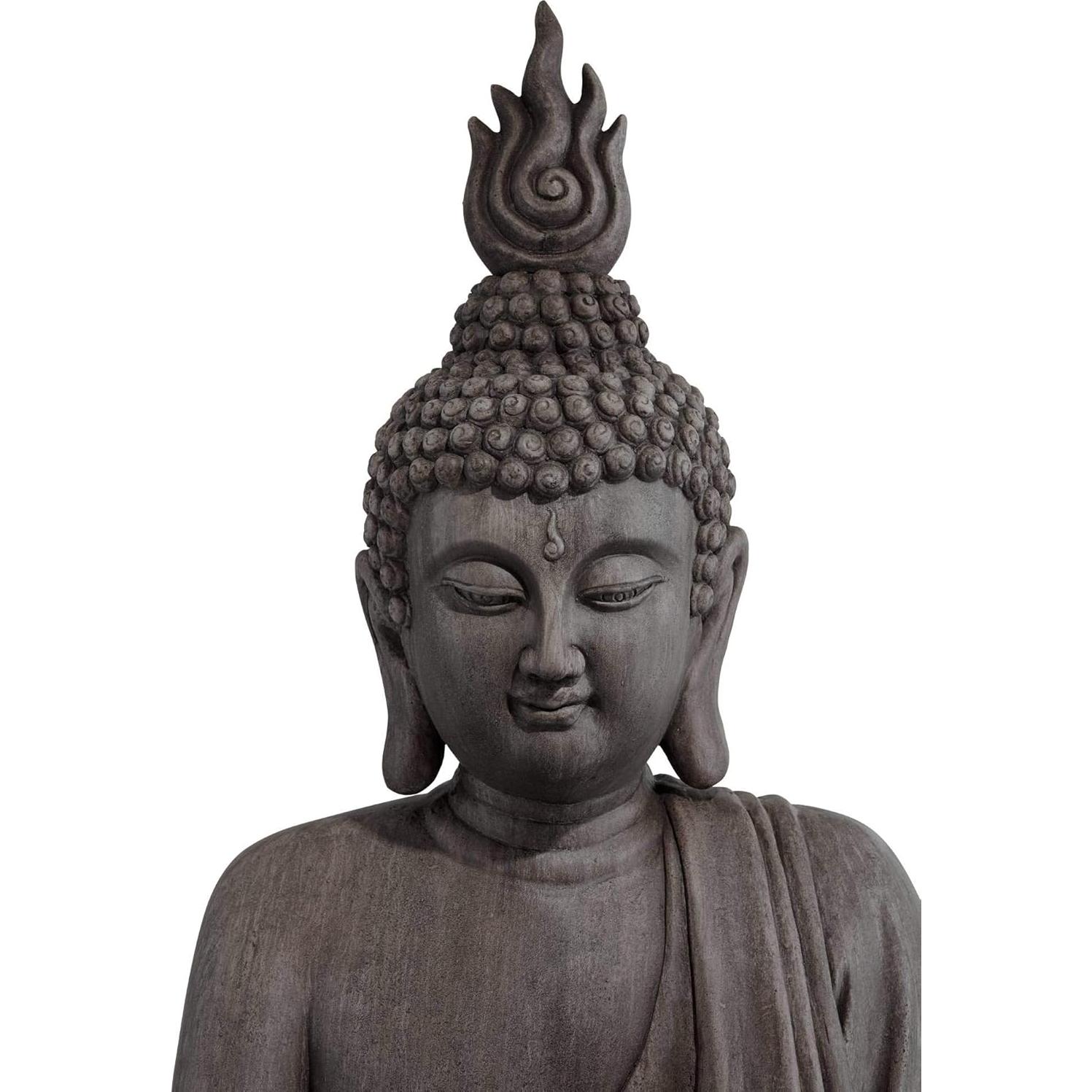 John Timberland Large Tall Sitting Buddha Statue Sculpture Zen Asian Japanese Garden Decor Indoor Outdoor Front Porch Patio Yard Outside Home Balcony House Lawn Stone Gray Finish Resin 42" High