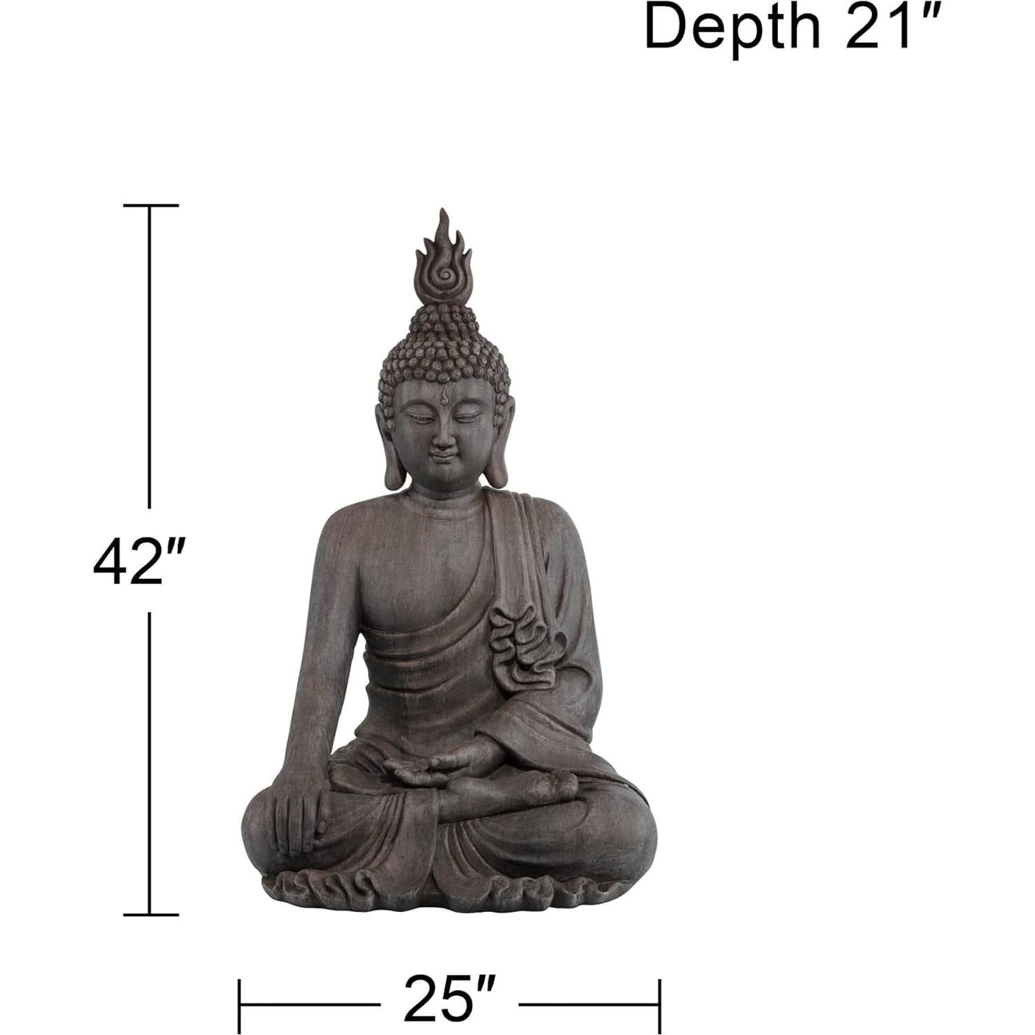 John Timberland Large Tall Sitting Buddha Statue Sculpture Zen Asian Japanese Garden Decor Indoor Outdoor Front Porch Patio Yard Outside Home Balcony House Lawn Stone Gray Finish Resin 42" High