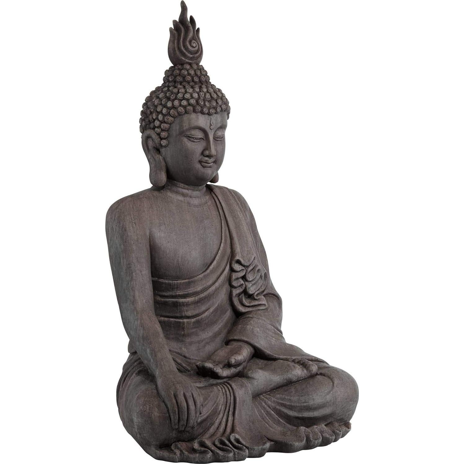 John Timberland Large Tall Sitting Buddha Statue Sculpture Zen Asian Japanese Garden Decor Indoor Outdoor Front Porch Patio Yard Outside Home Balcony House Lawn Stone Gray Finish Resin 42" High