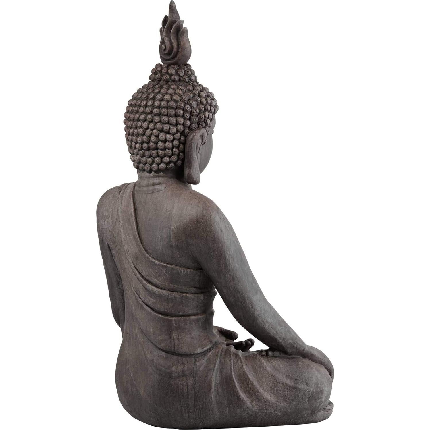 John Timberland Large Tall Sitting Buddha Statue Sculpture Zen Asian Japanese Garden Decor Indoor Outdoor Front Porch Patio Yard Outside Home Balcony House Lawn Stone Gray Finish Resin 42" High