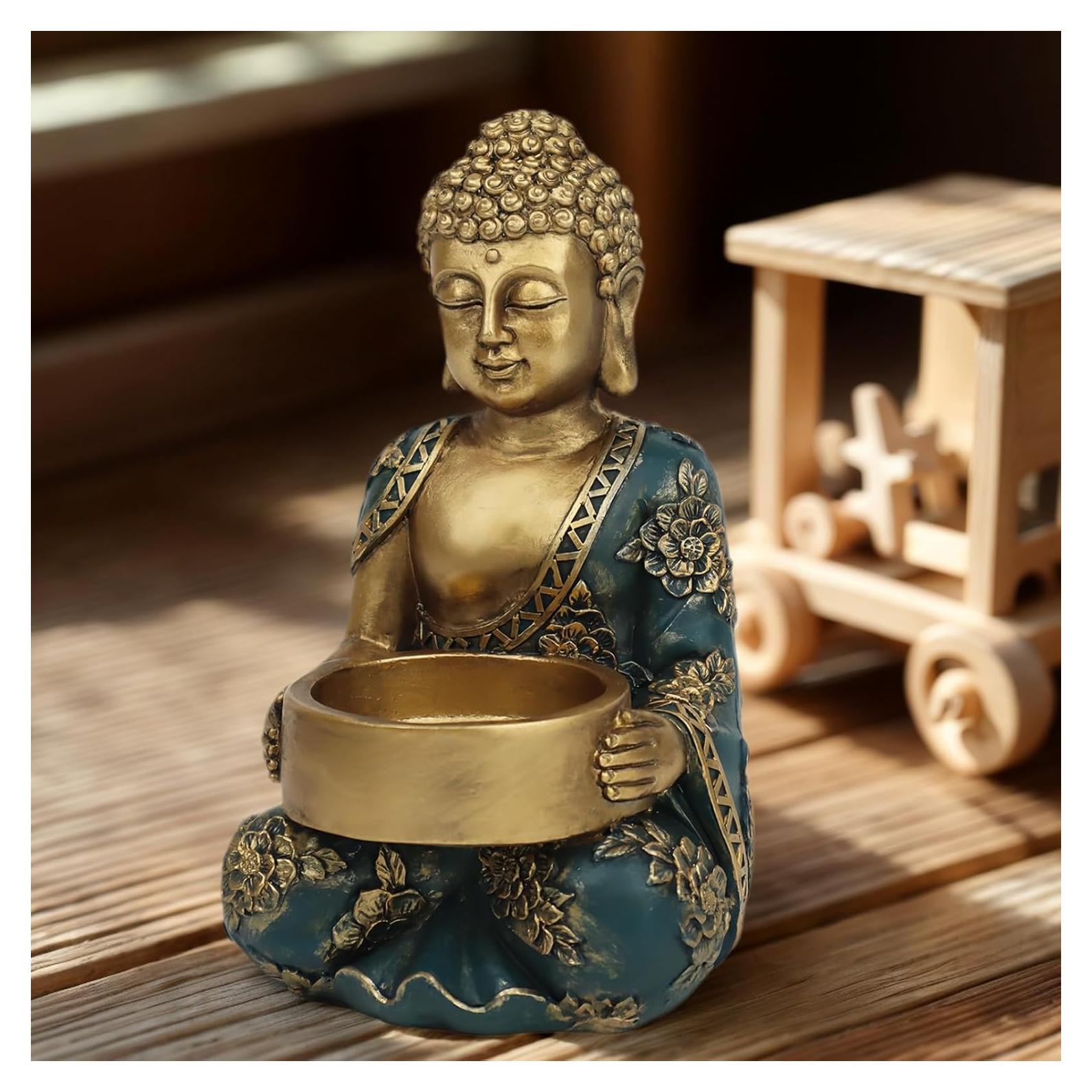 Portavelas Buda de Resina Dorada 8x8.5x14 cm Tolatr