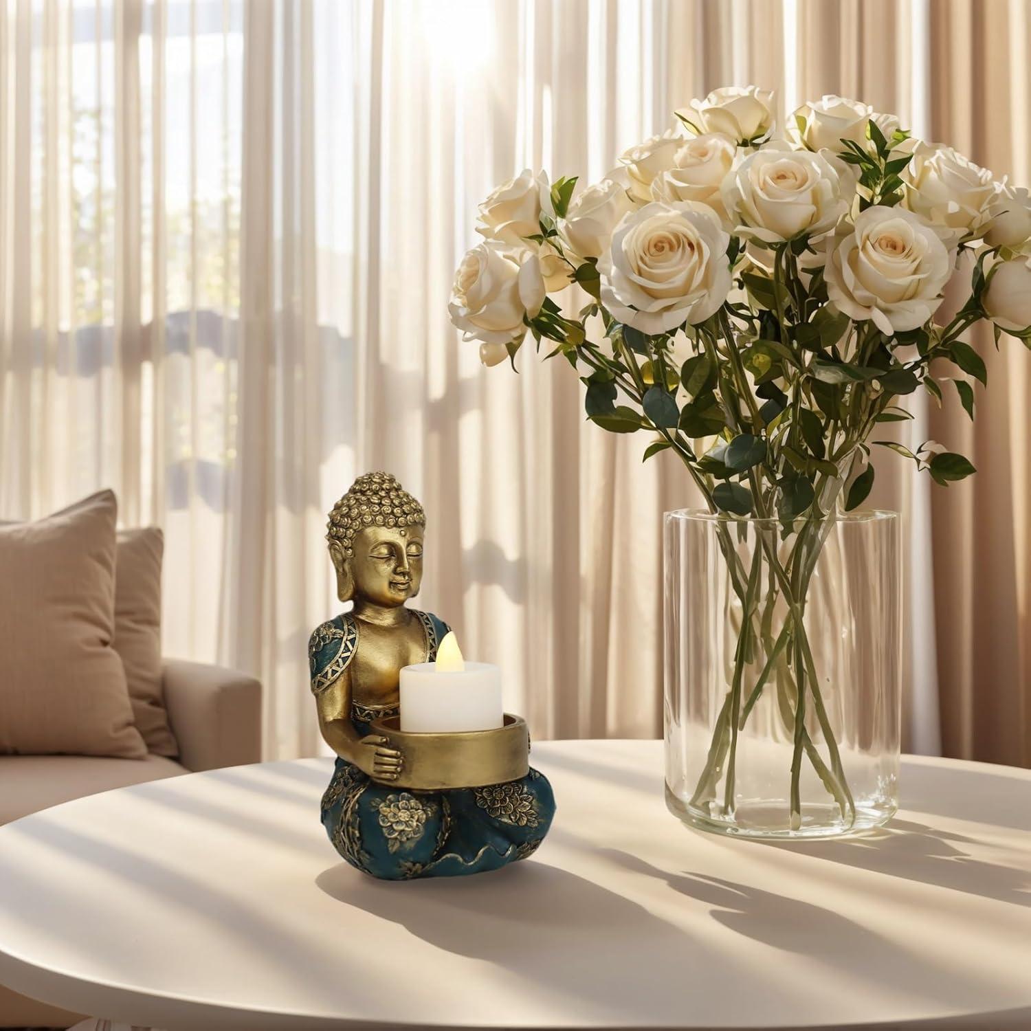 Portavelas Buda de Resina Dorada 8x8.5x14 cm Tolatr