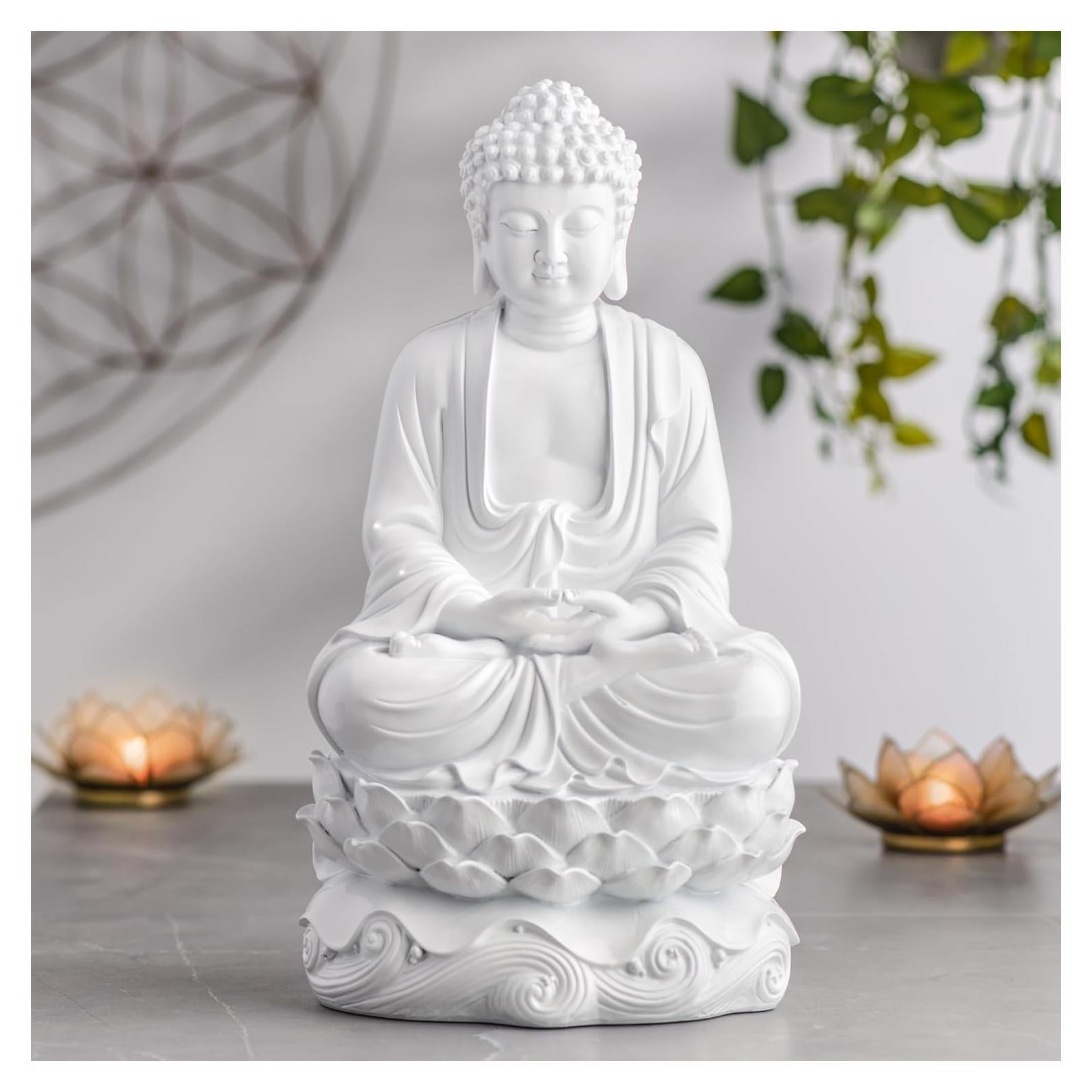 Estatua de Buda Meditador Torre & Tagus 40.64 cm Resina Blanca