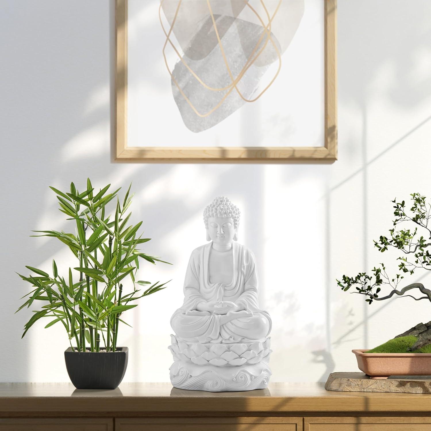 Estatua de Buda Meditador Torre & Tagus 40.64 cm Resina Blanca