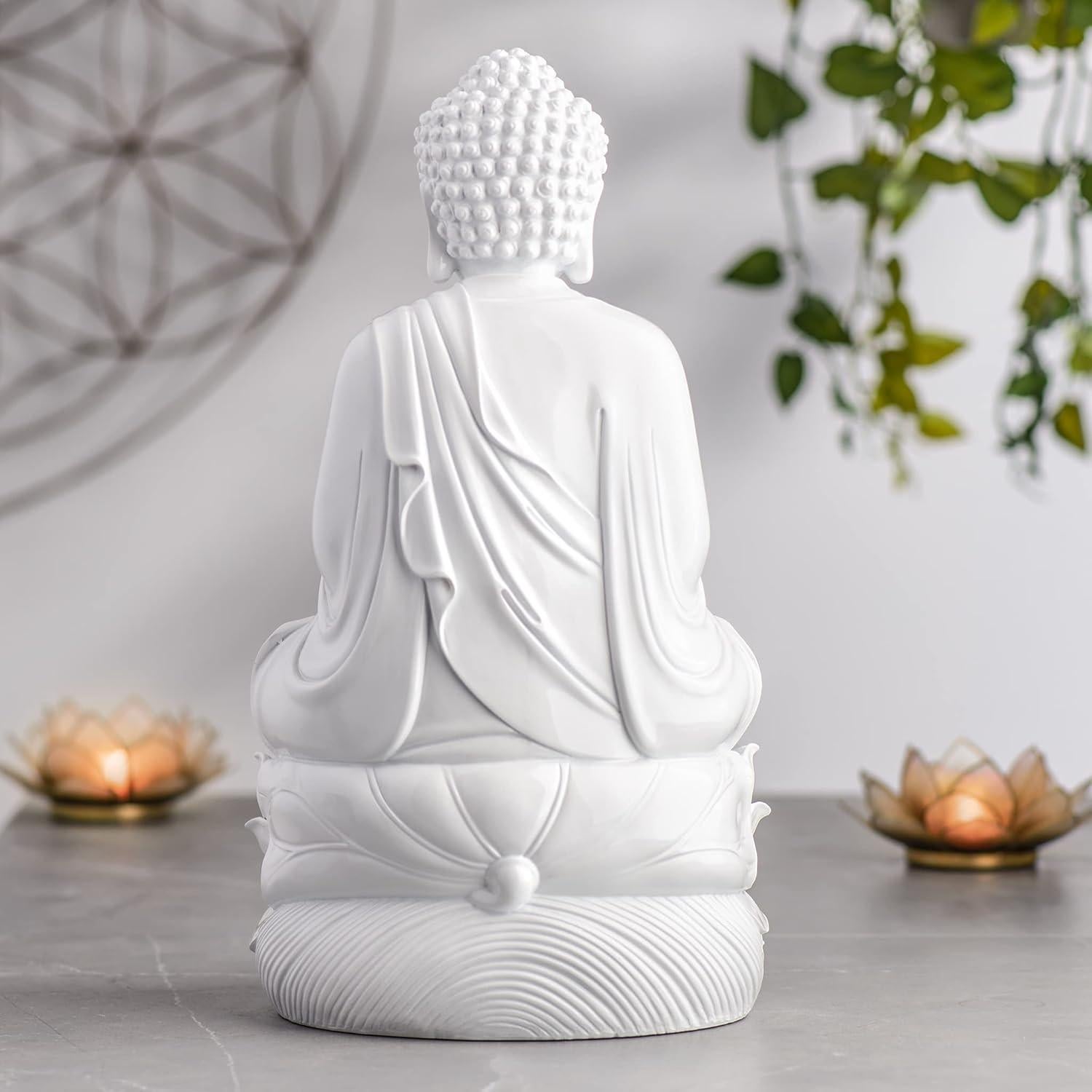 Estatua de Buda Meditador Torre & Tagus 40.64 cm Resina Blanca