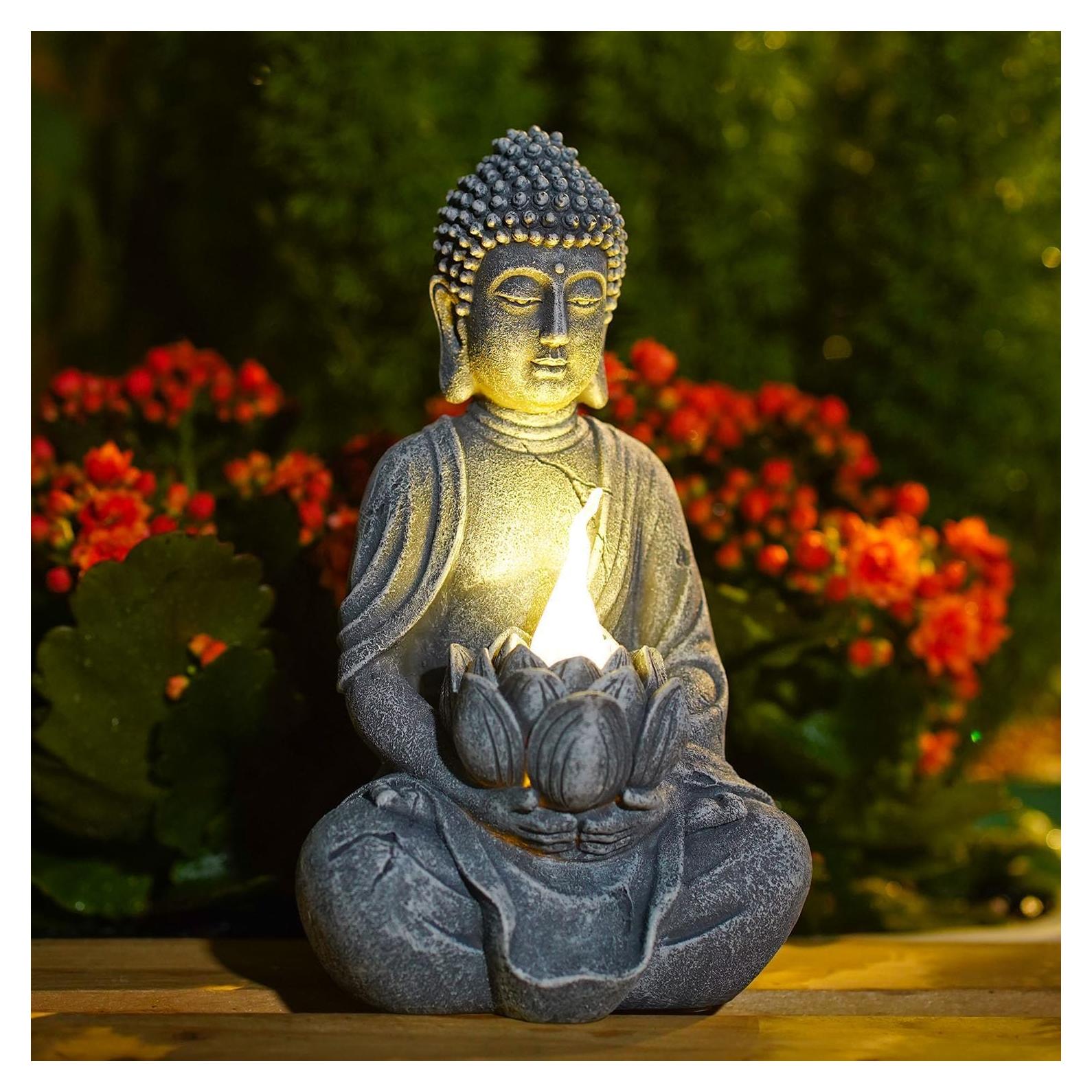 Estatua de Buda Meditador Solar Philodwell 19.6 cm Jardín