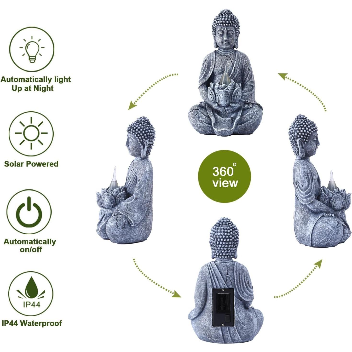 Estatua de Buda Meditador Solar Philodwell 19.6 cm Jardín