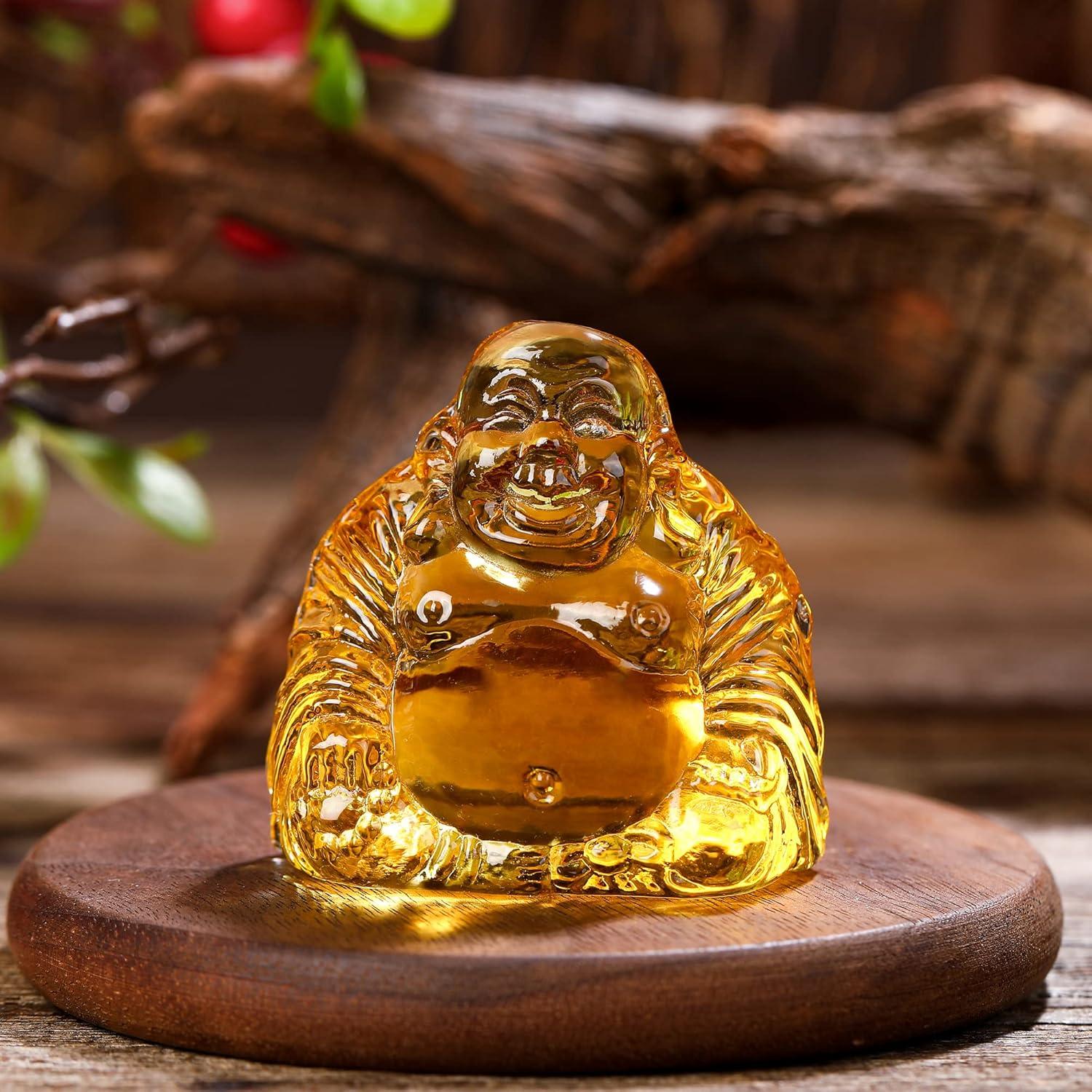 Estatua de Buda Risueño de Cristal Reyife 5.08 cm Feng Shui