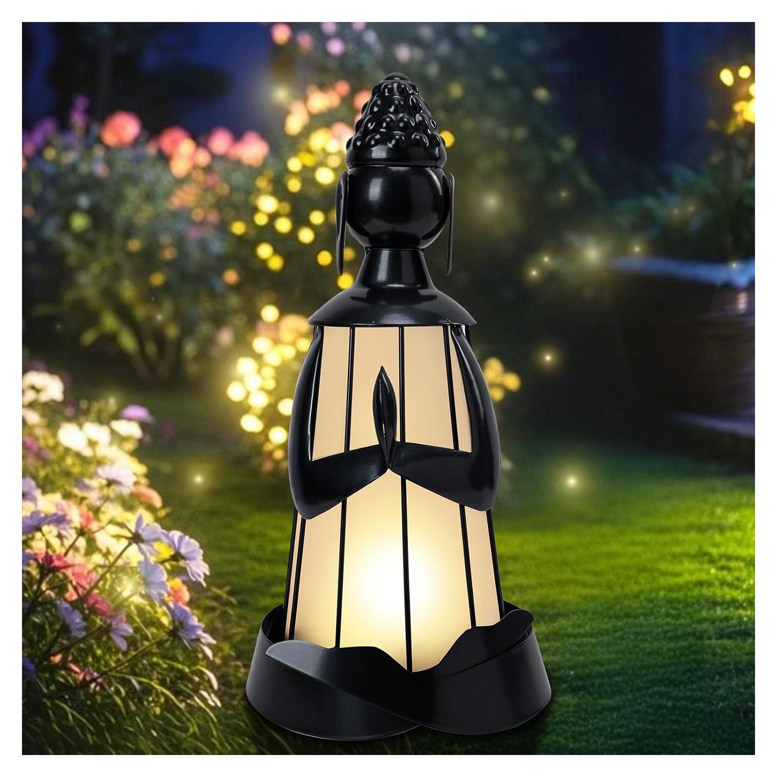 Estatua de Buda Solar de Metal DreamGARDEN para Jardín 30 cm