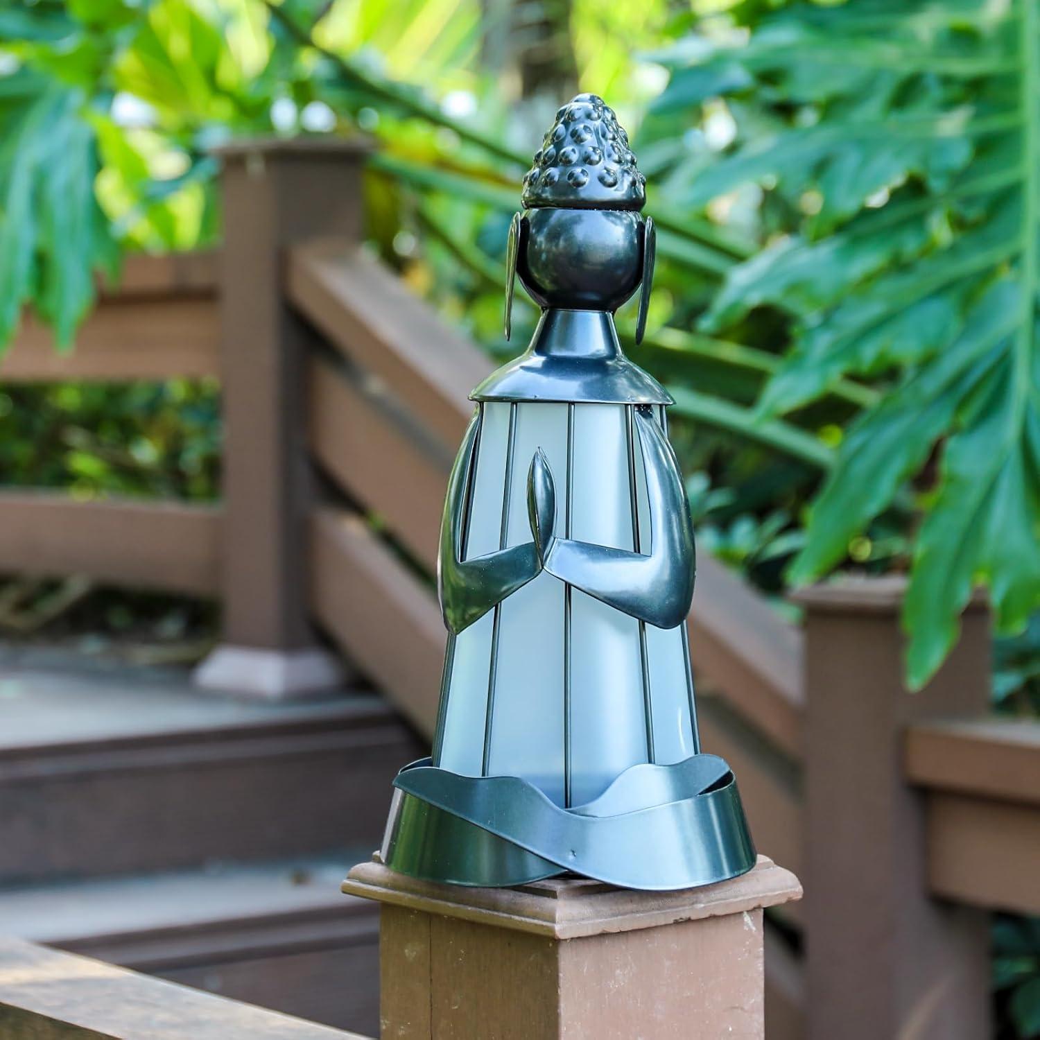 Estatua de Buda Solar de Metal DreamGARDEN para Jardín 30 cm