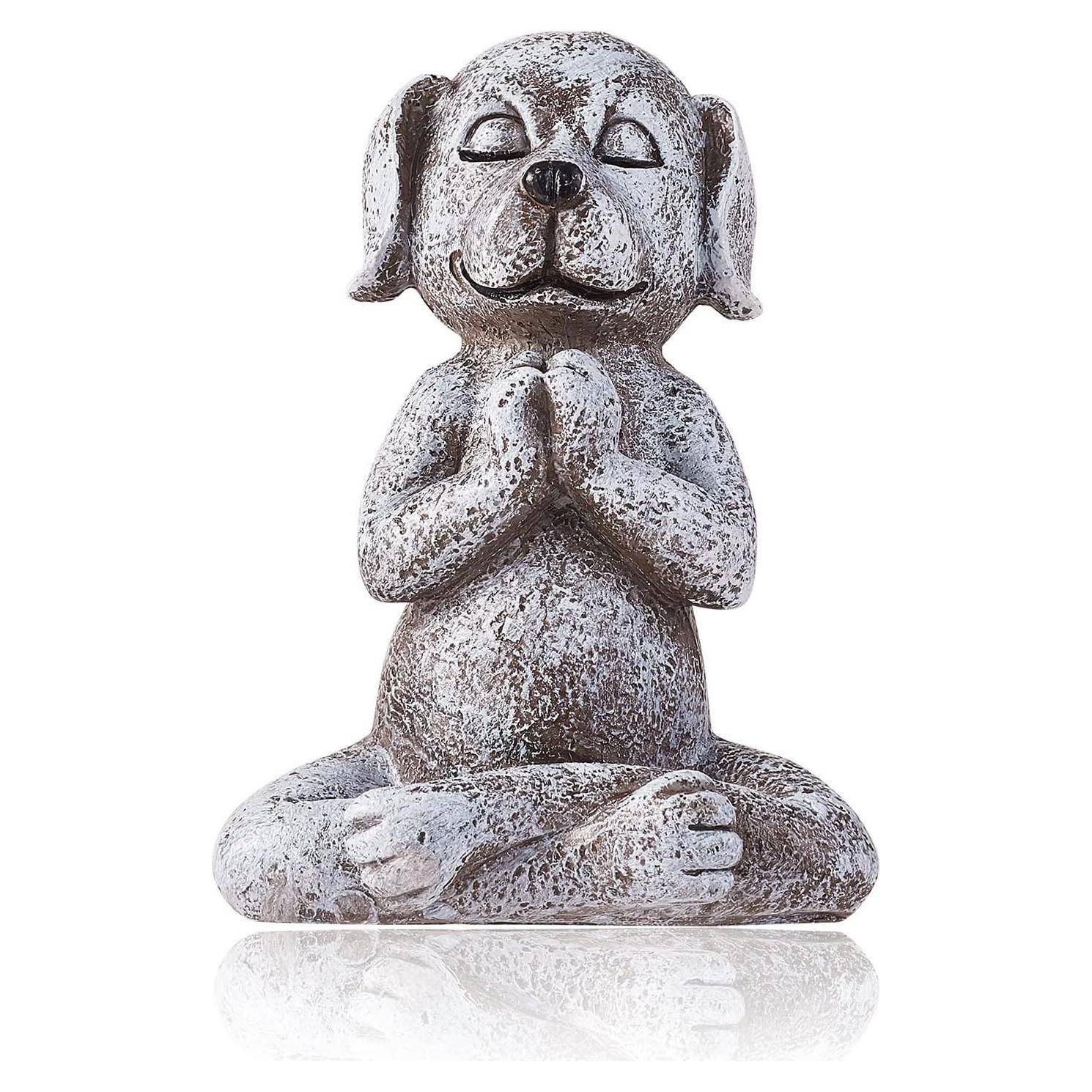 Meditation Dog Statue Dachshund Statue Garden Decor Resin Zen Dog Buddha Meditation Yoga Collectibles for Patio, Terrace, Lawn and Outdoor Garden 4.8''x3.42''x3.07''