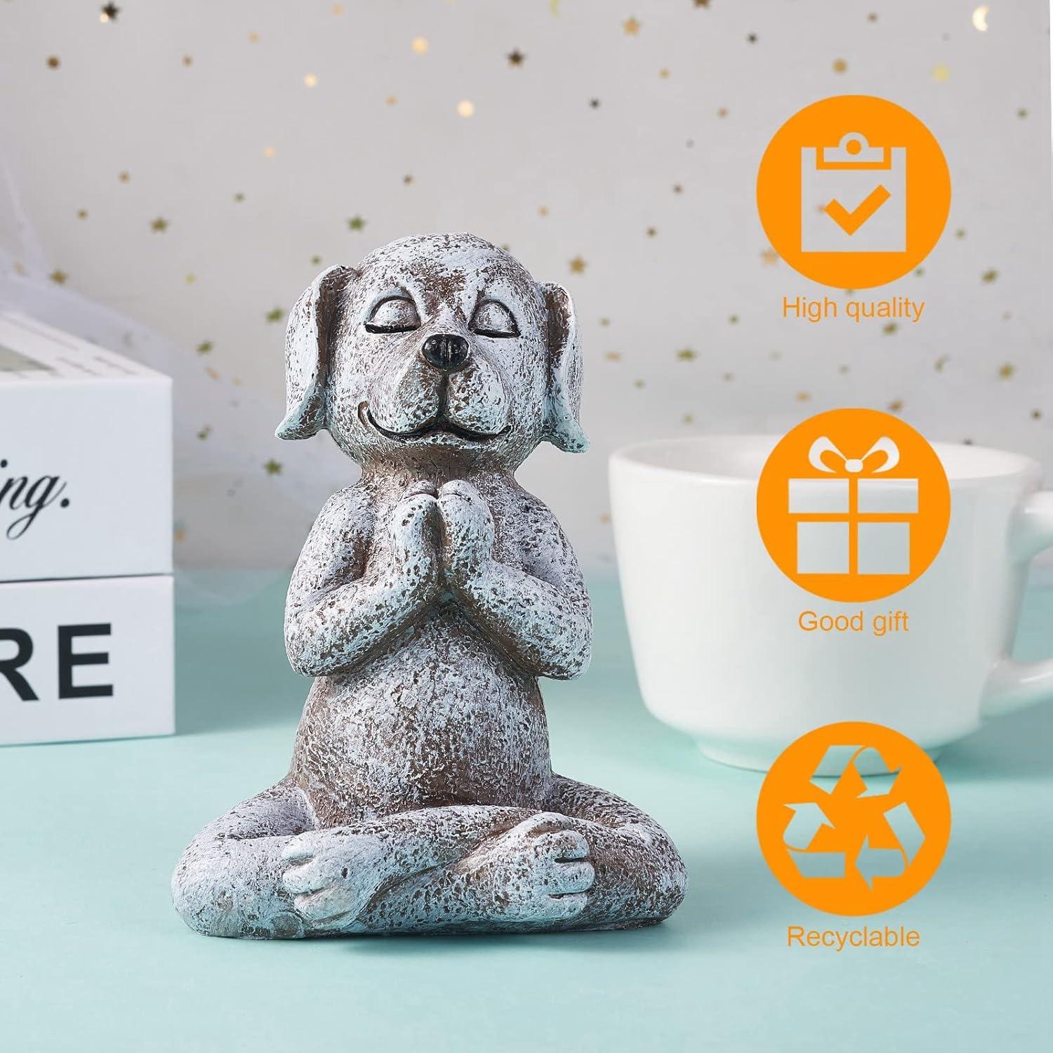 Meditation Dog Statue Dachshund Statue Garden Decor Resin Zen Dog Buddha Meditation Yoga Collectibles for Patio, Terrace, Lawn and Outdoor Garden 4.8''x3.42''x3.07''