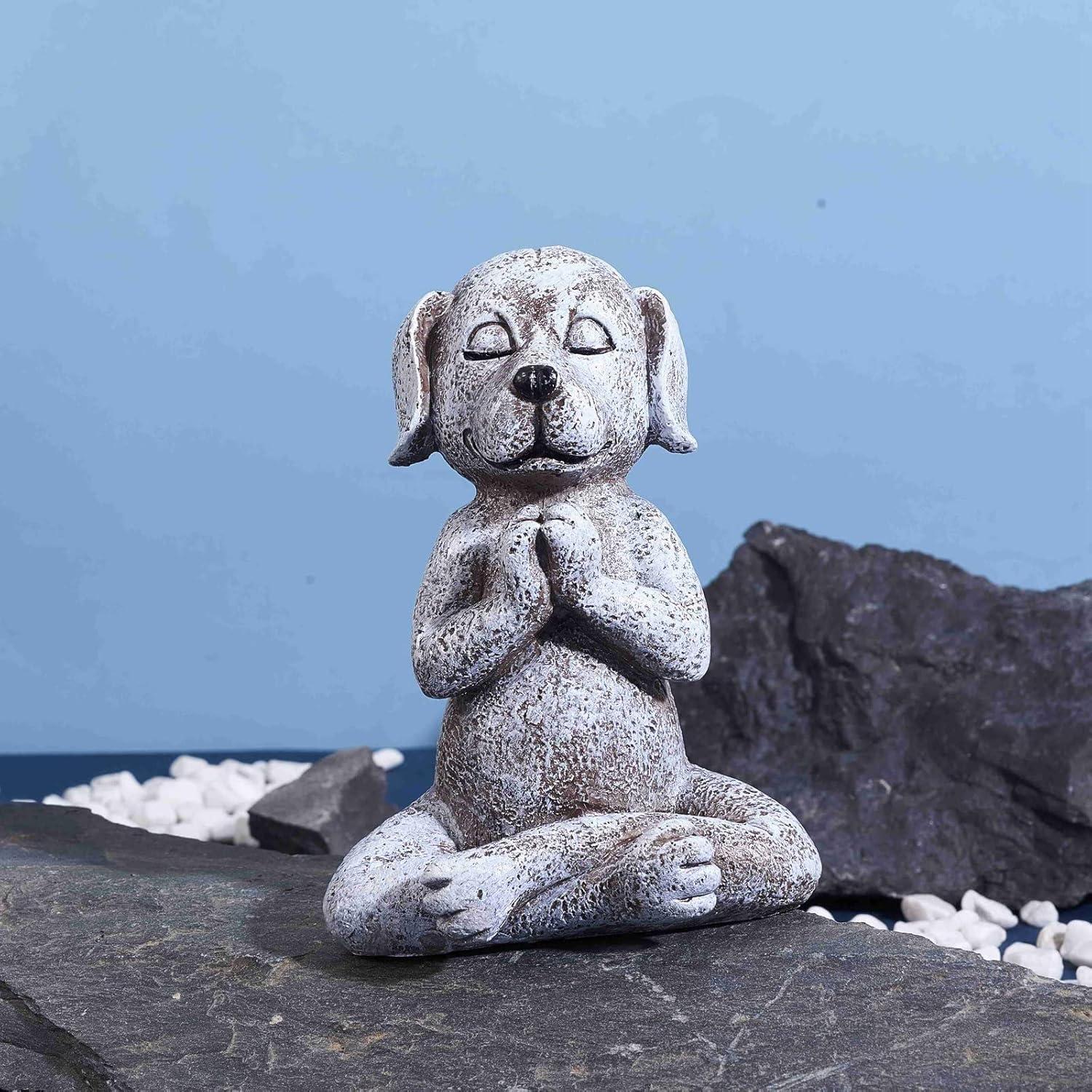 Meditation Dog Statue Dachshund Statue Garden Decor Resin Zen Dog Buddha Meditation Yoga Collectibles for Patio, Terrace, Lawn and Outdoor Garden 4.8''x3.42''x3.07''