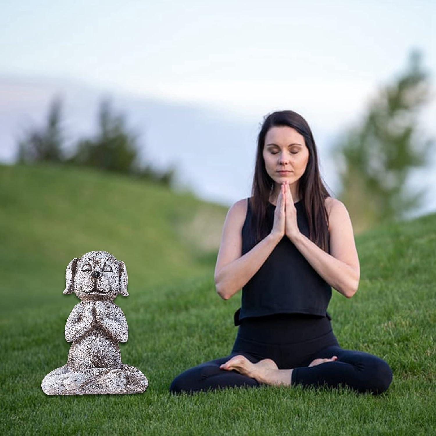 Meditation Dog Statue Dachshund Statue Garden Decor Resin Zen Dog Buddha Meditation Yoga Collectibles for Patio, Terrace, Lawn and Outdoor Garden 4.8''x3.42''x3.07''