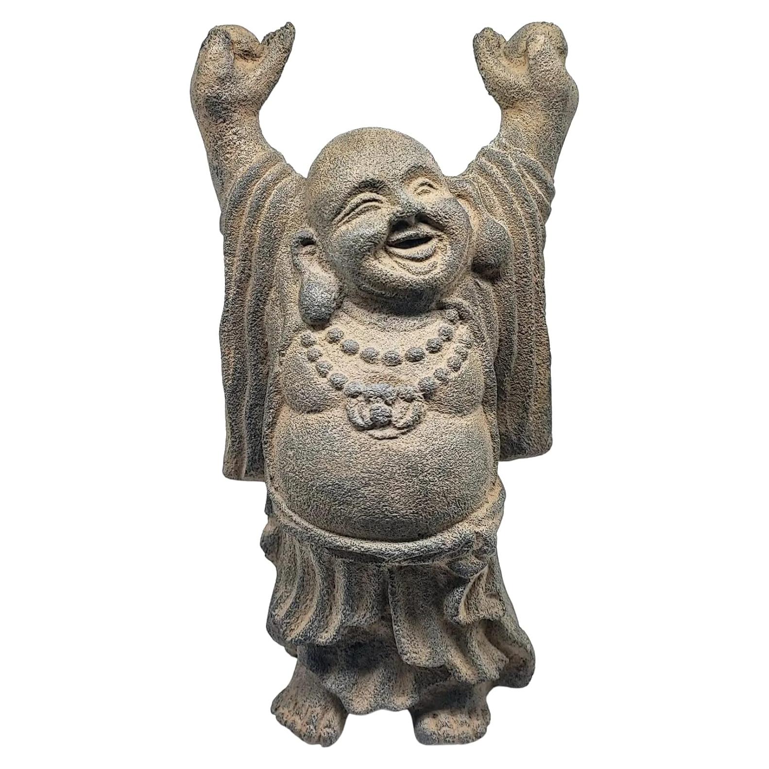Estatua de Buda Feliz de Pie en Piedra Volcánica 24 cm