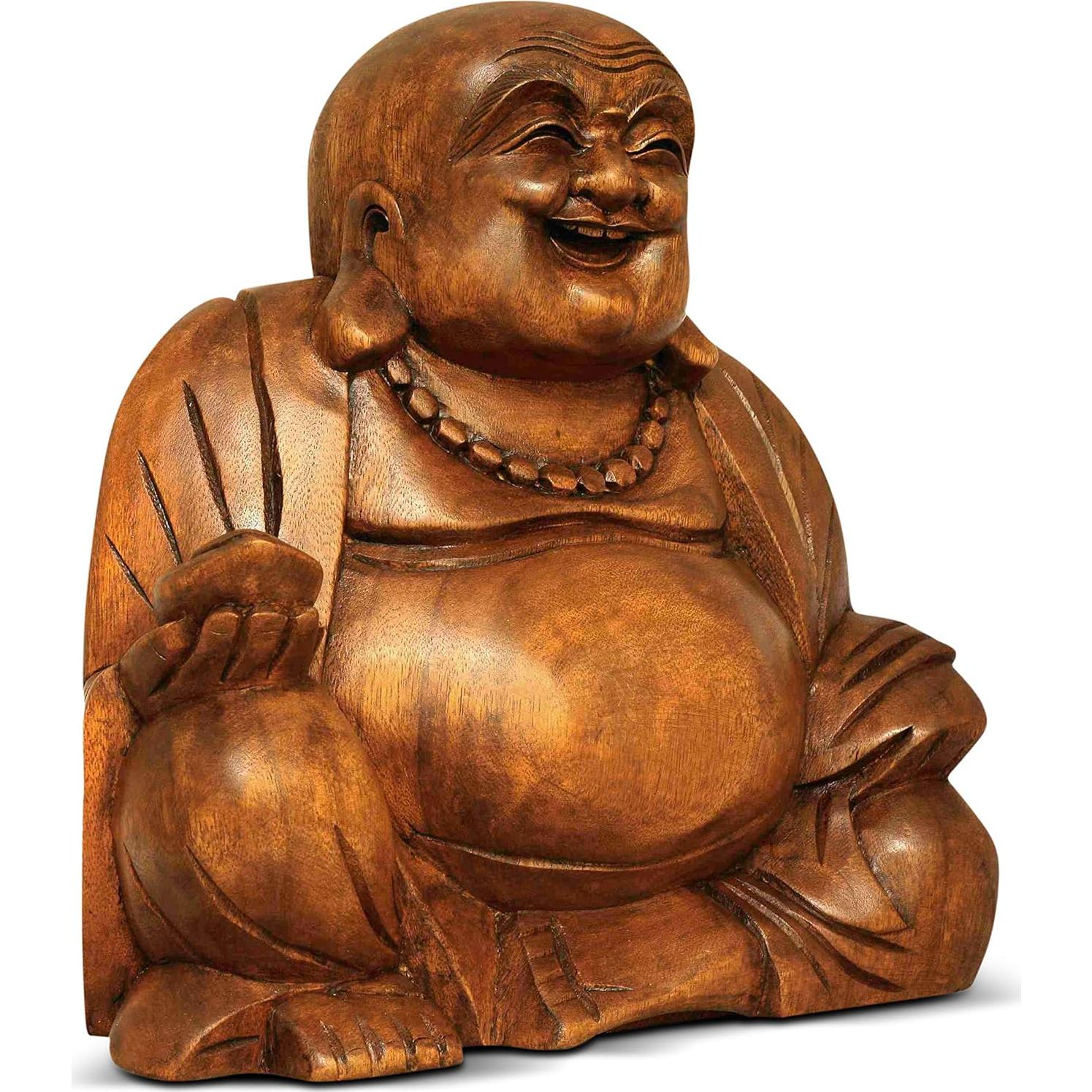 Estatua de Buda Feliz de Madera G6 Collection 20 cm Tallada a Mano