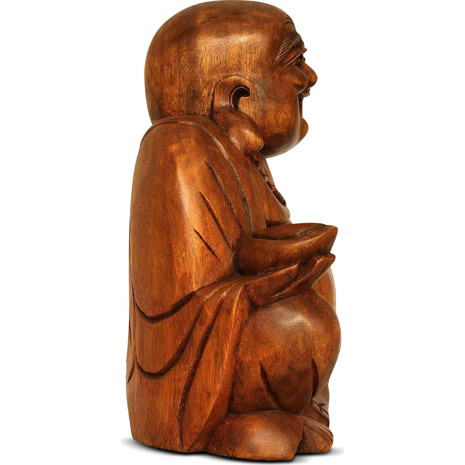 Estatua de Buda Feliz de Madera G6 Collection 20 cm Tallada a Mano