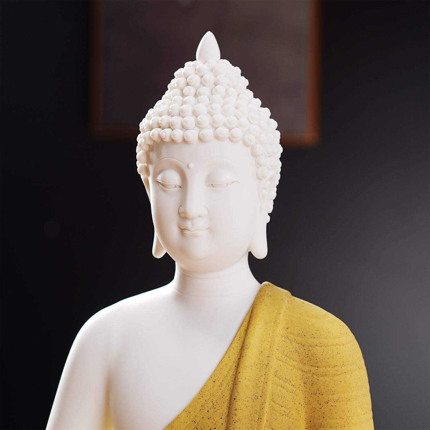 Estatua de Buda Amarillo 30.48 cm + Lámpara LED Circular 40 cm