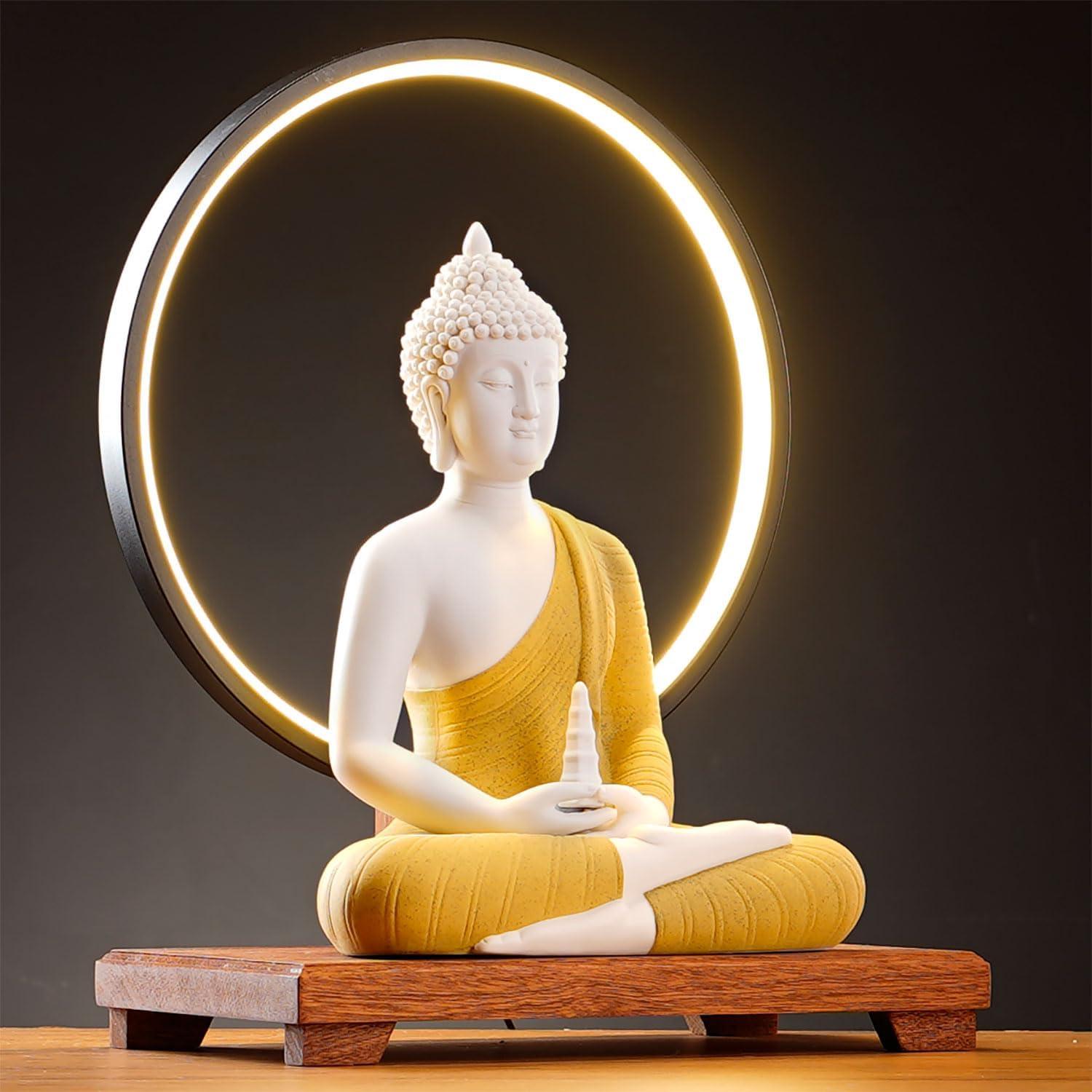 Estatua de Buda Amarillo 30.48 cm + Lámpara LED Circular 40 cm