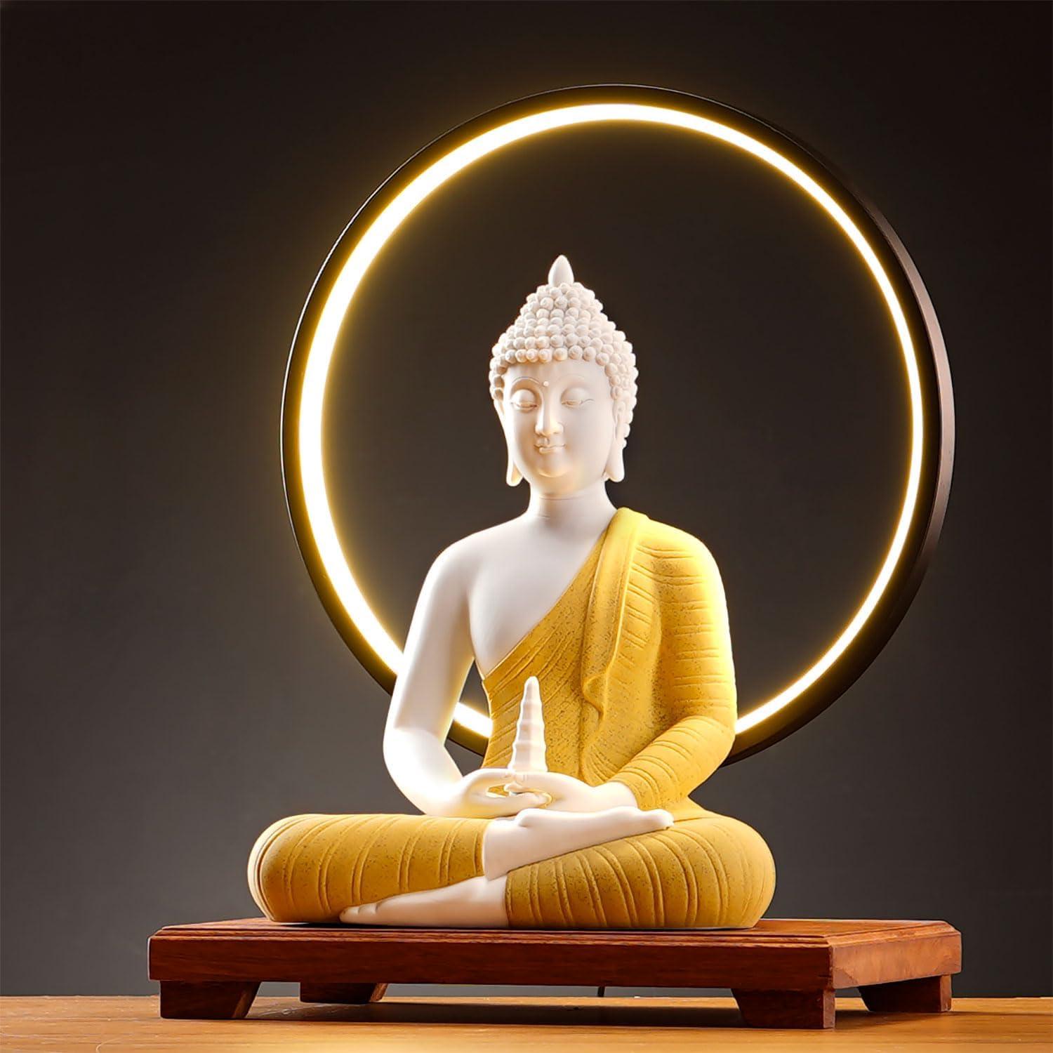 Estatua de Buda Amarillo 30.48 cm + Lámpara LED Circular 40 cm