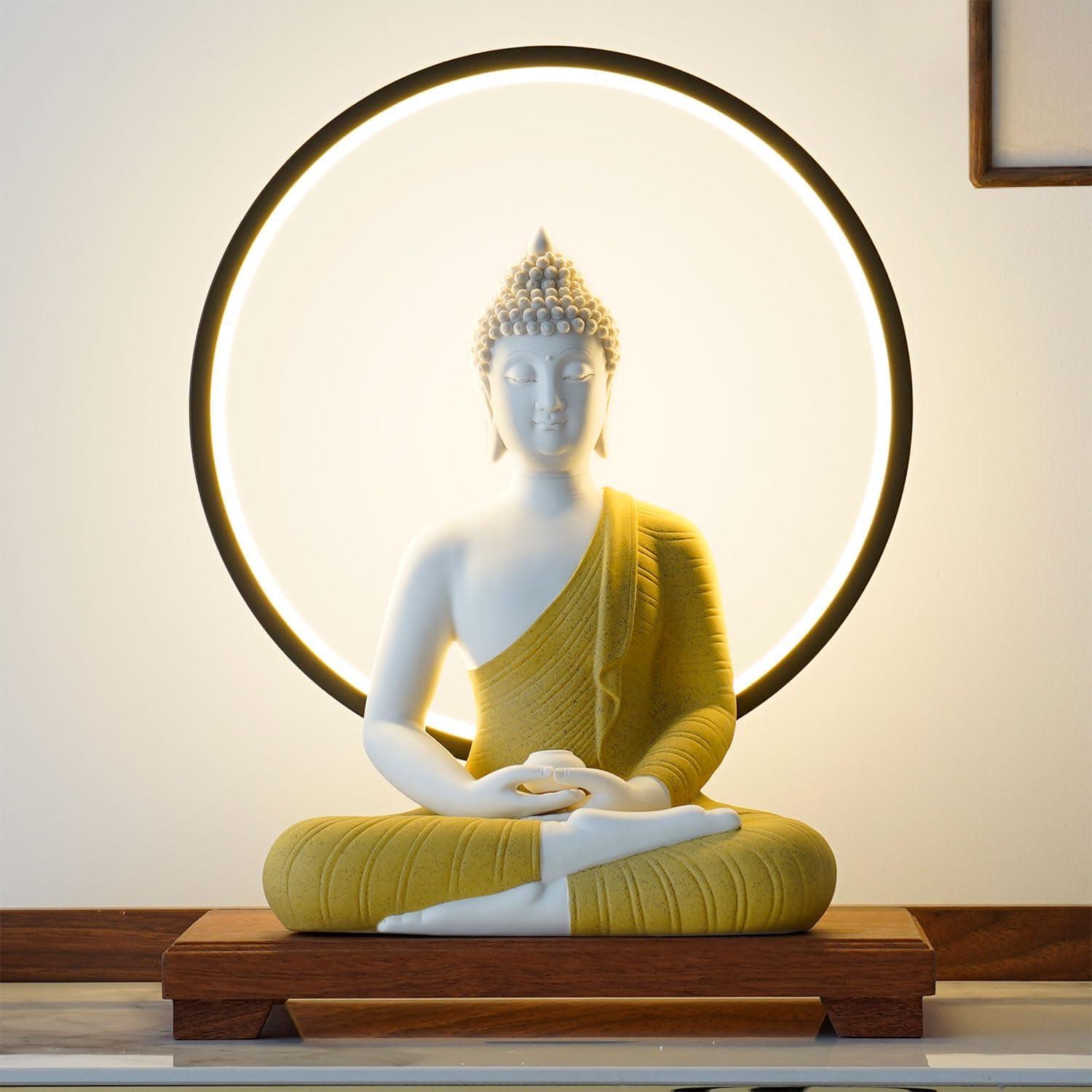 Estatua de Buda Amarillo 30.48 cm + Lámpara LED Circular 40 cm