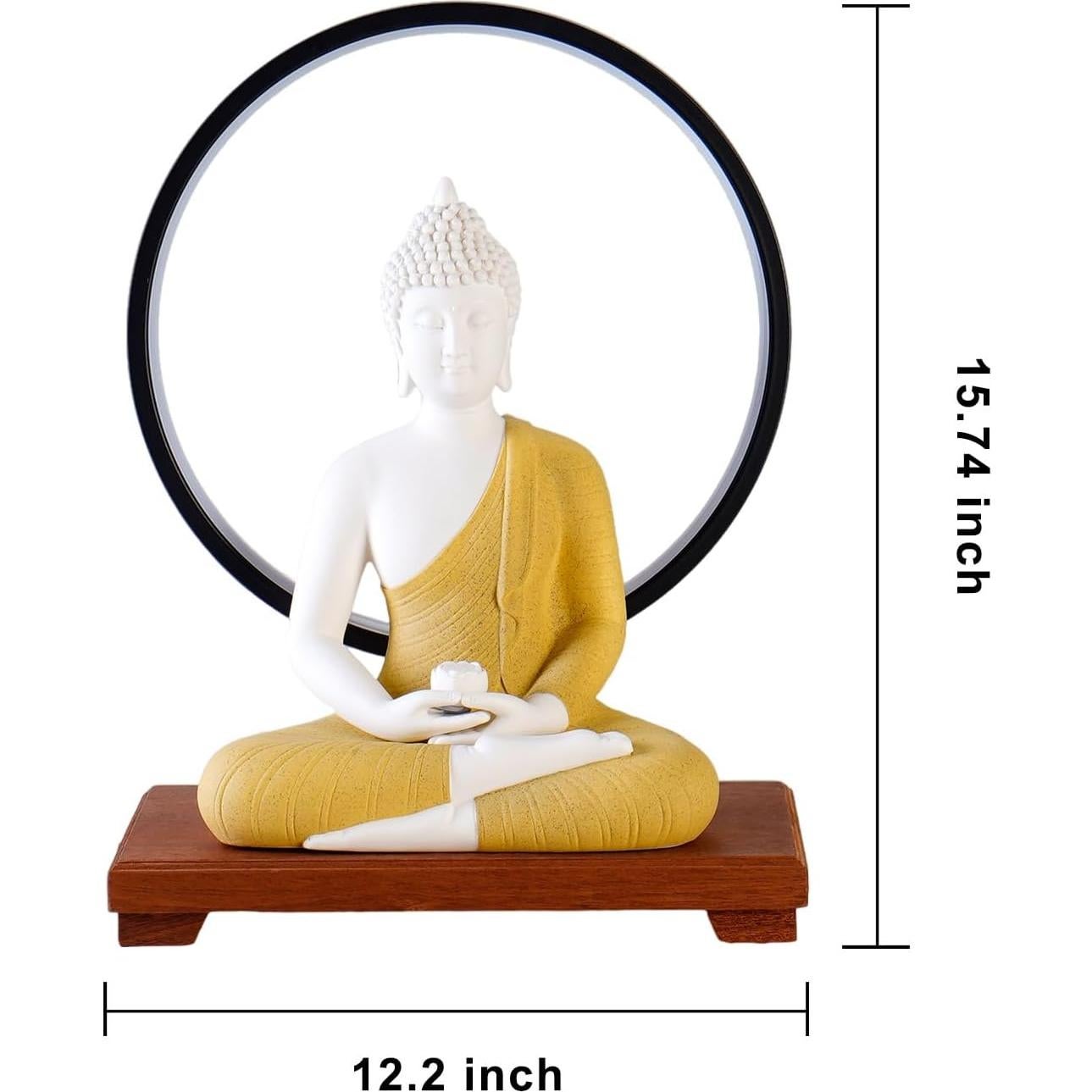 Estatua de Buda Amarillo 30.48 cm + Lámpara LED Circular 40 cm