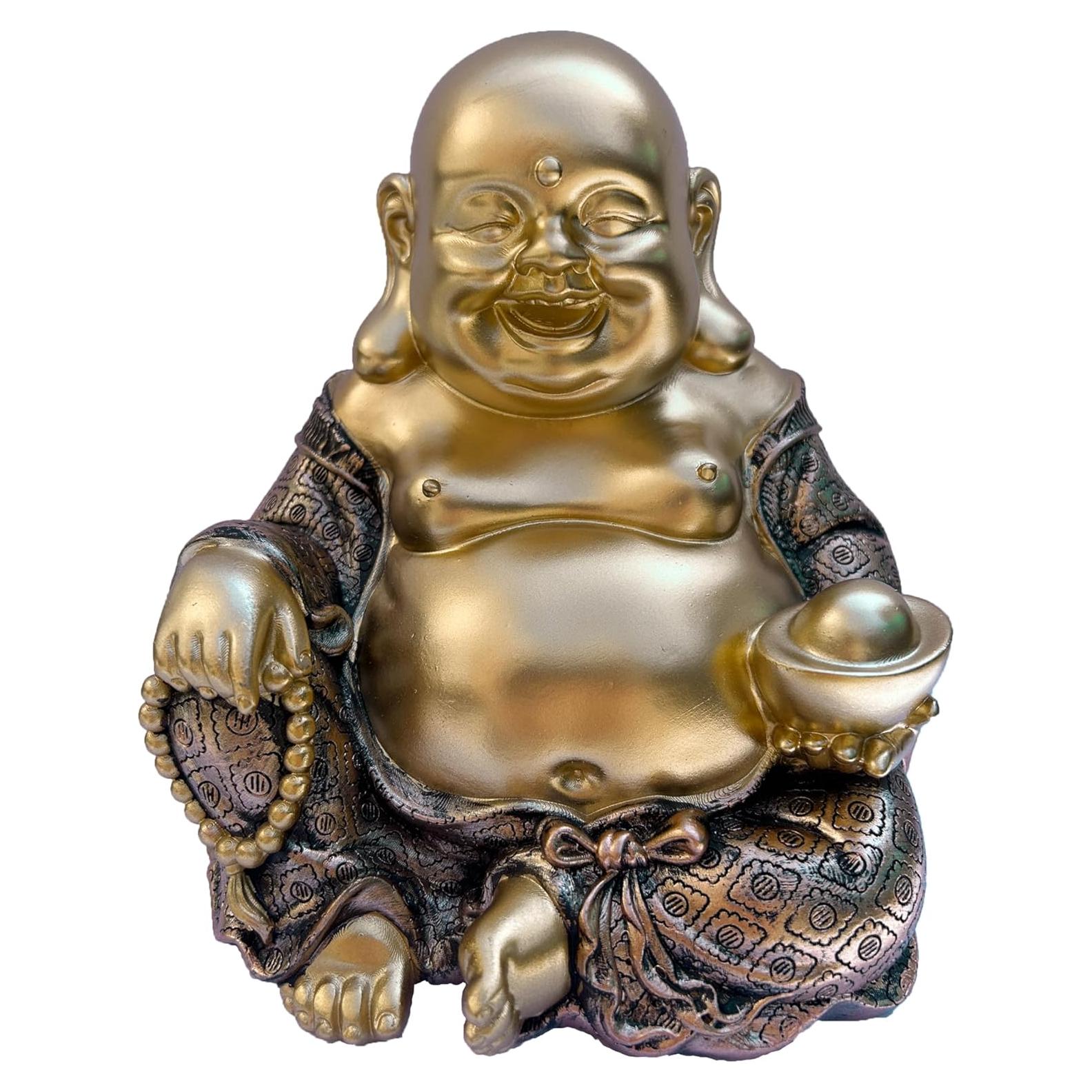 Estatua Buda Risueño JORAE 15.24 cm Lingote Dorado Feng Shui