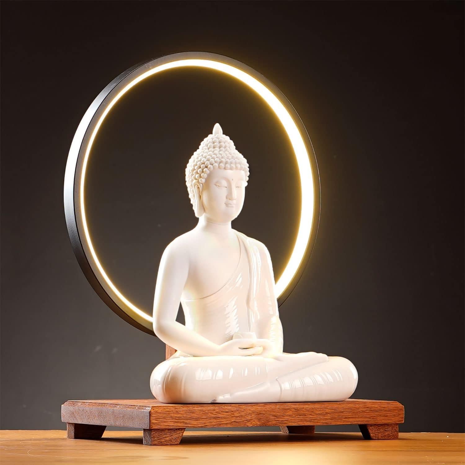 Estatua de Buda Cerámica 30.48 cm + Lámpara LED 40 cm Houlu