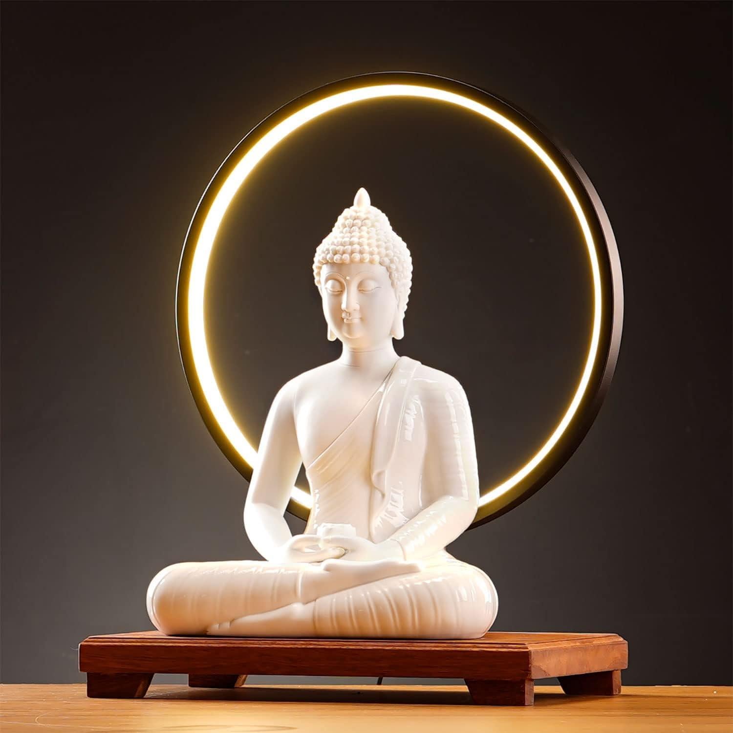 Estatua de Buda Cerámica 30.48 cm + Lámpara LED 40 cm Houlu