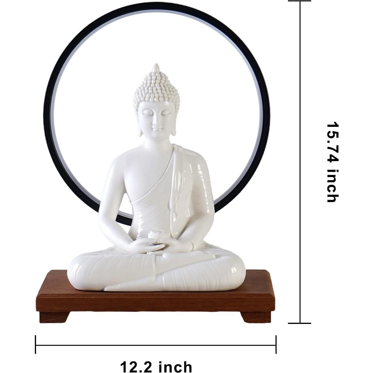 Estatua de Buda Cerámica 30.48 cm + Lámpara LED 40 cm Houlu