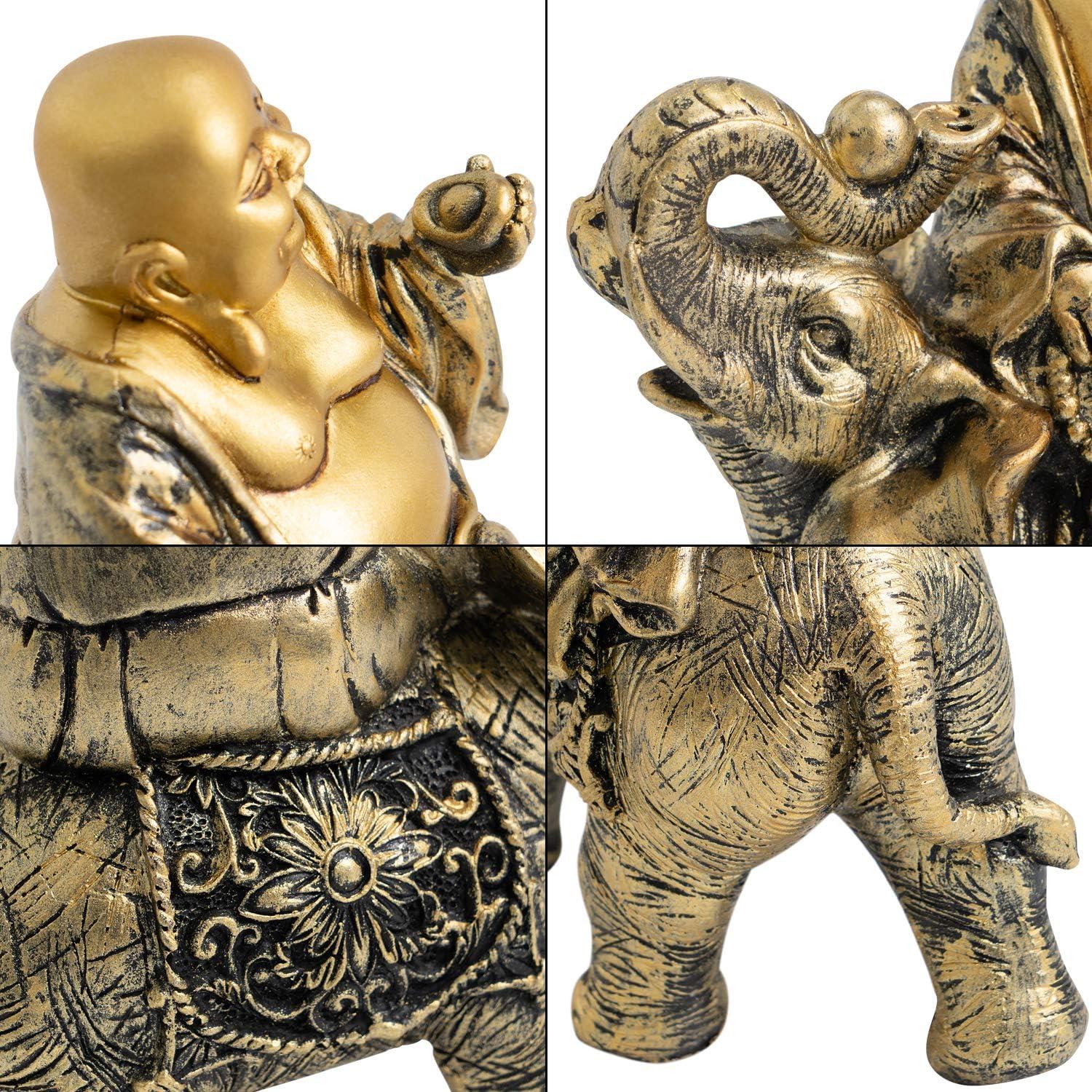 Estatua Buda Risueño sobre Elefante YINASI 11x6.5x17cm