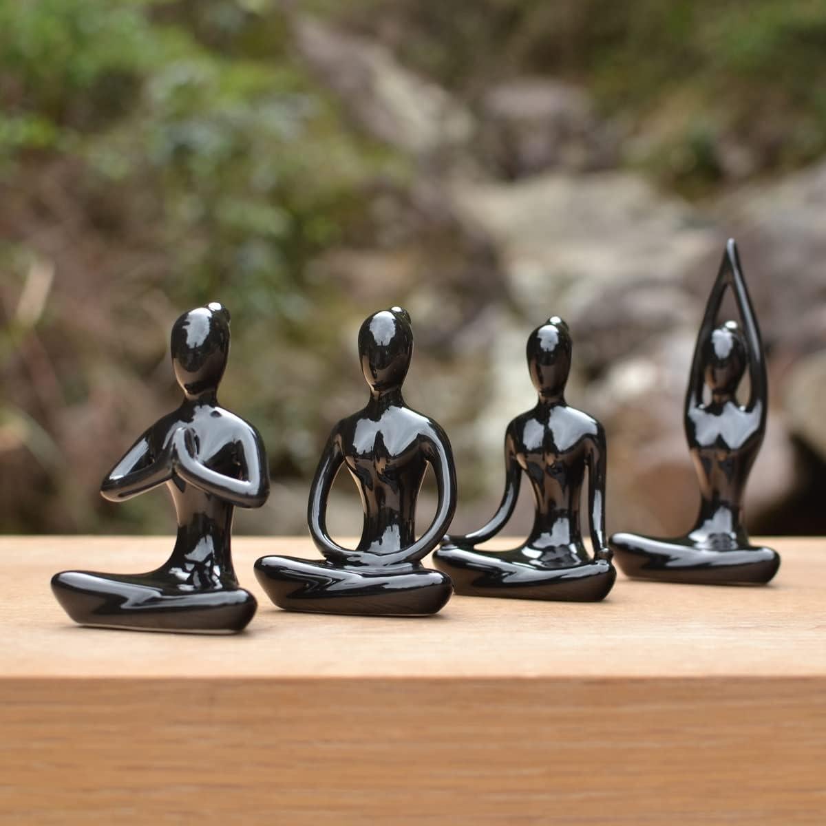Conjunto de 4 Estatuas de Yoga Cerámica OwMell - Negro
