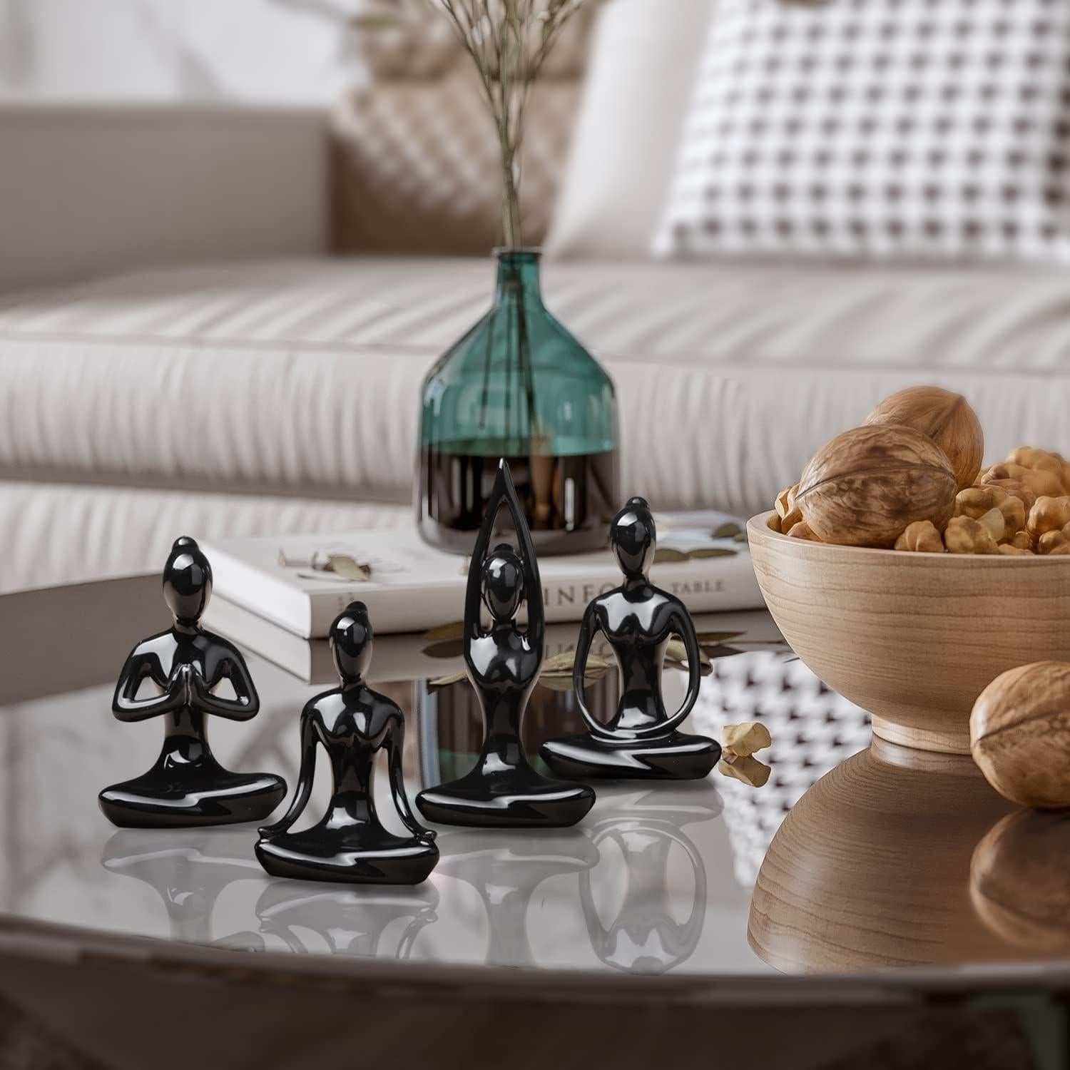 Conjunto de 4 Estatuas de Yoga Cerámica OwMell - Negro