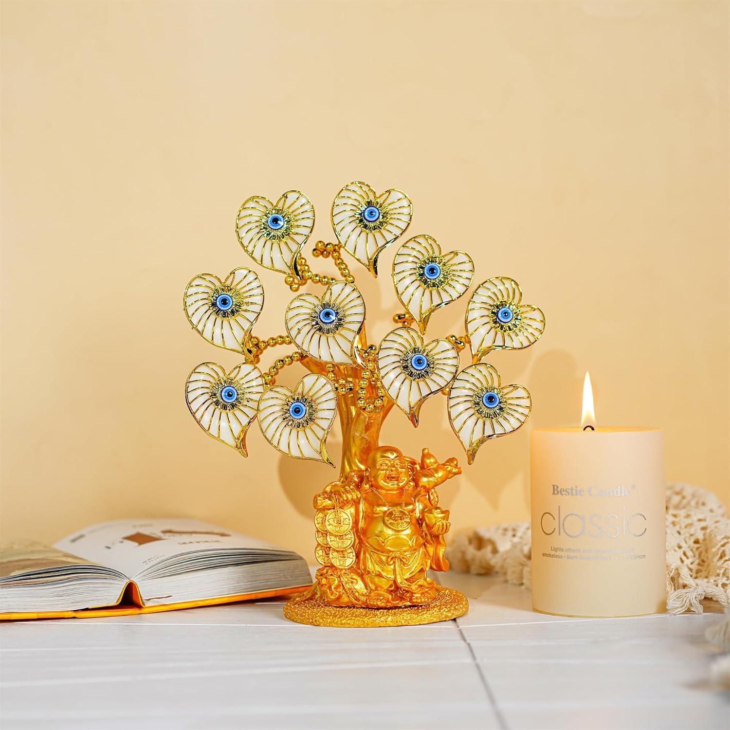 Árbol de Dinero Feng Shui Ojo Maligno Azul con Buda 24.1x19.1cm