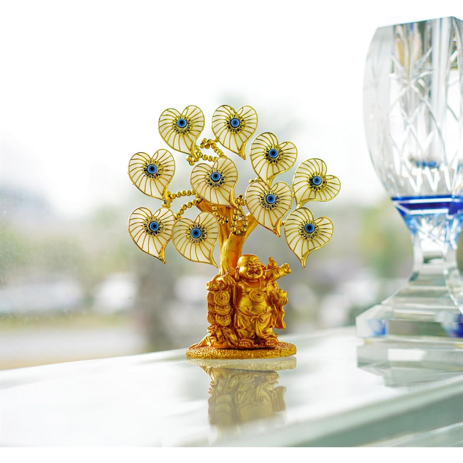 Árbol de Dinero Feng Shui Ojo Maligno Azul con Buda 24.1x19.1cm