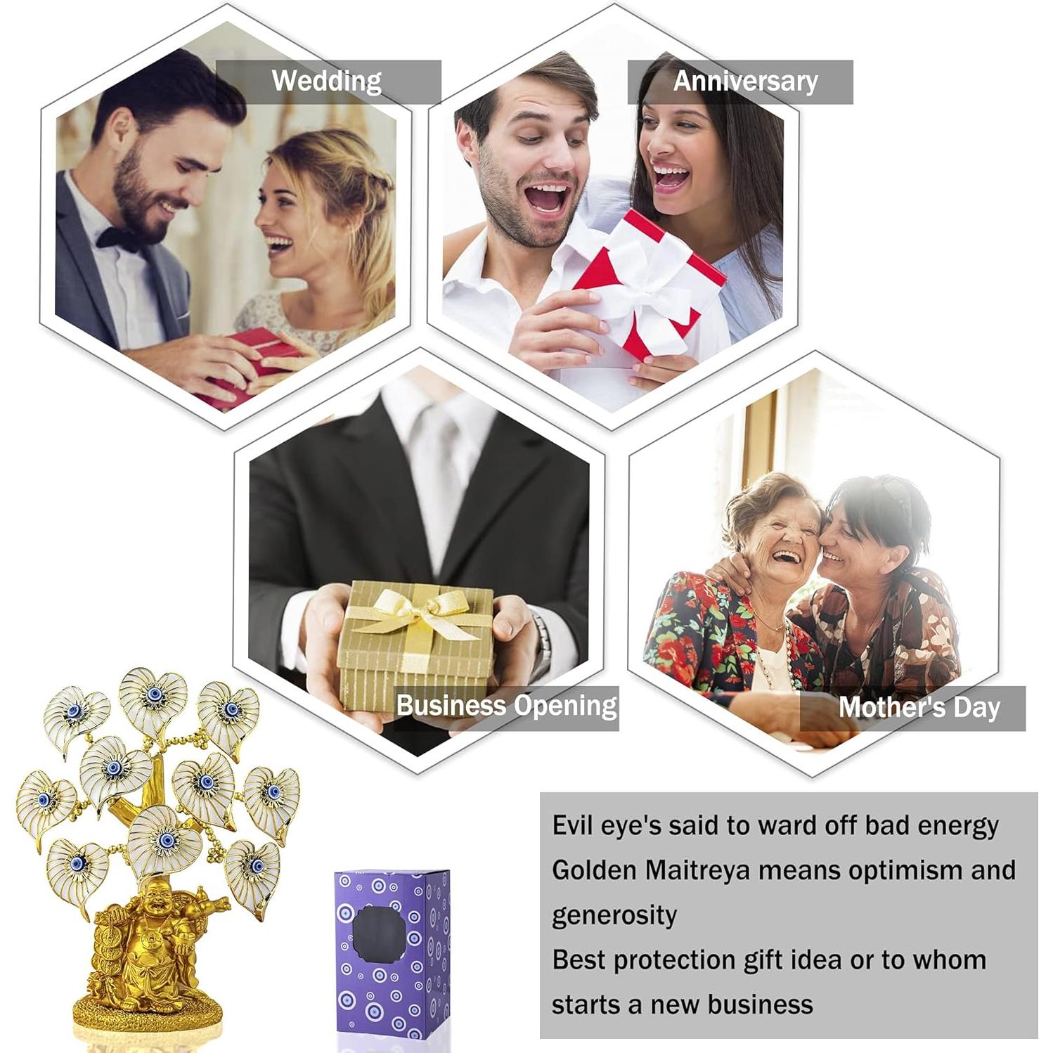 Árbol de Dinero Feng Shui Ojo Maligno Azul con Buda 24.1x19.1cm