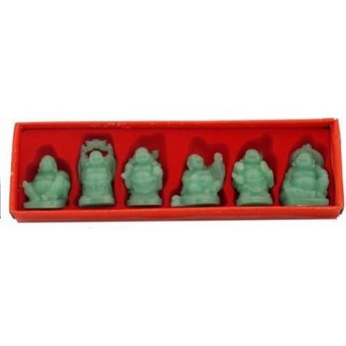 Set de 6 Estatuas de Buda Riendo JapanBargain 5.08 cm Verde Jade