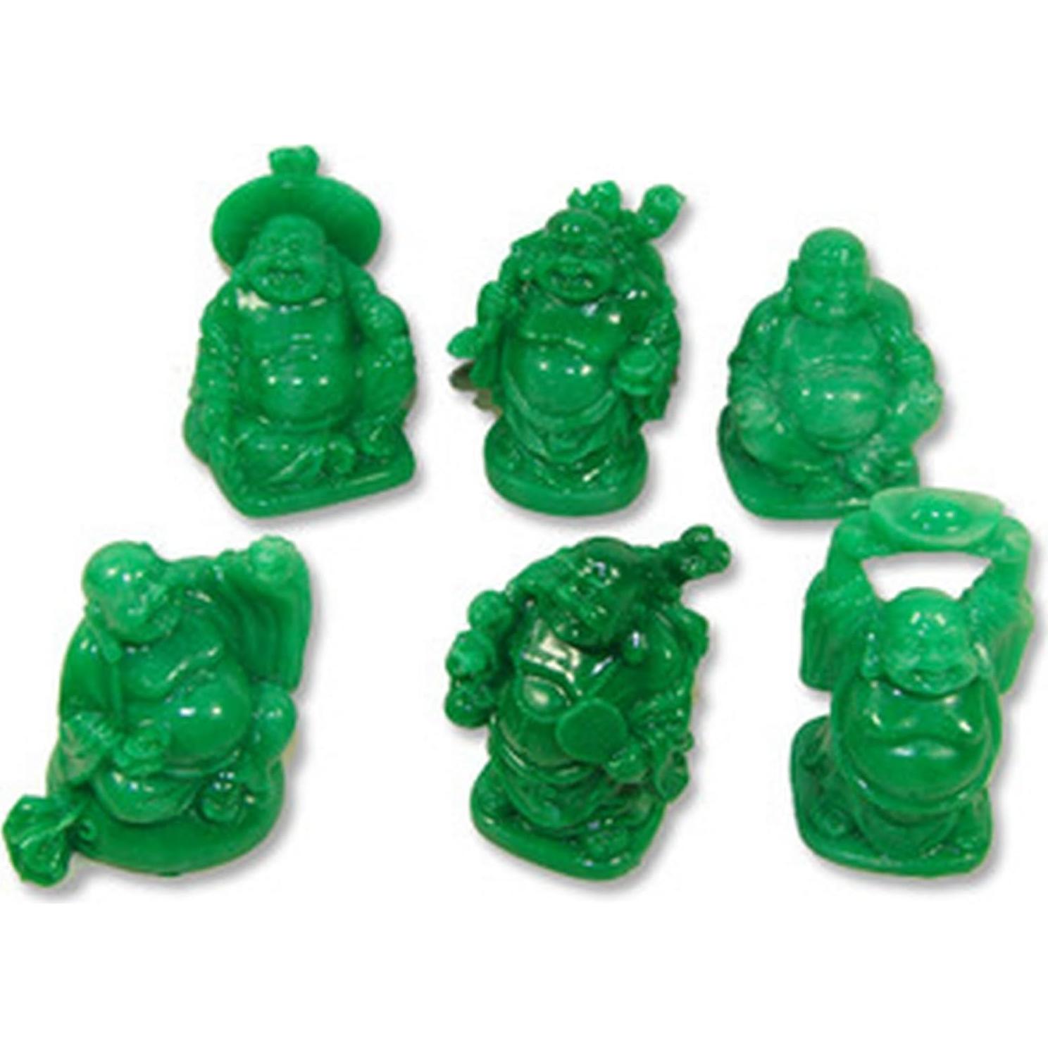 Set de 6 Estatuas de Buda Riendo JapanBargain 5.08 cm Verde Jade