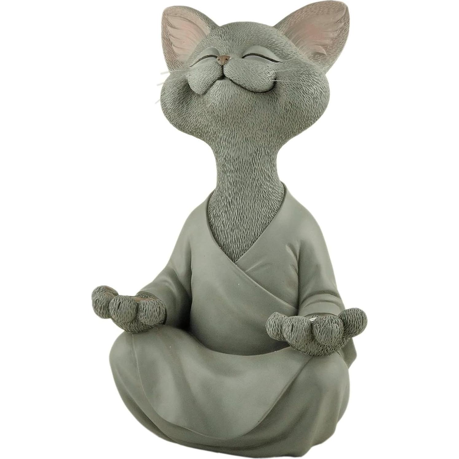 Estatua de Jardín Buda Gato Gris Meditando 30.48 cm - Resina