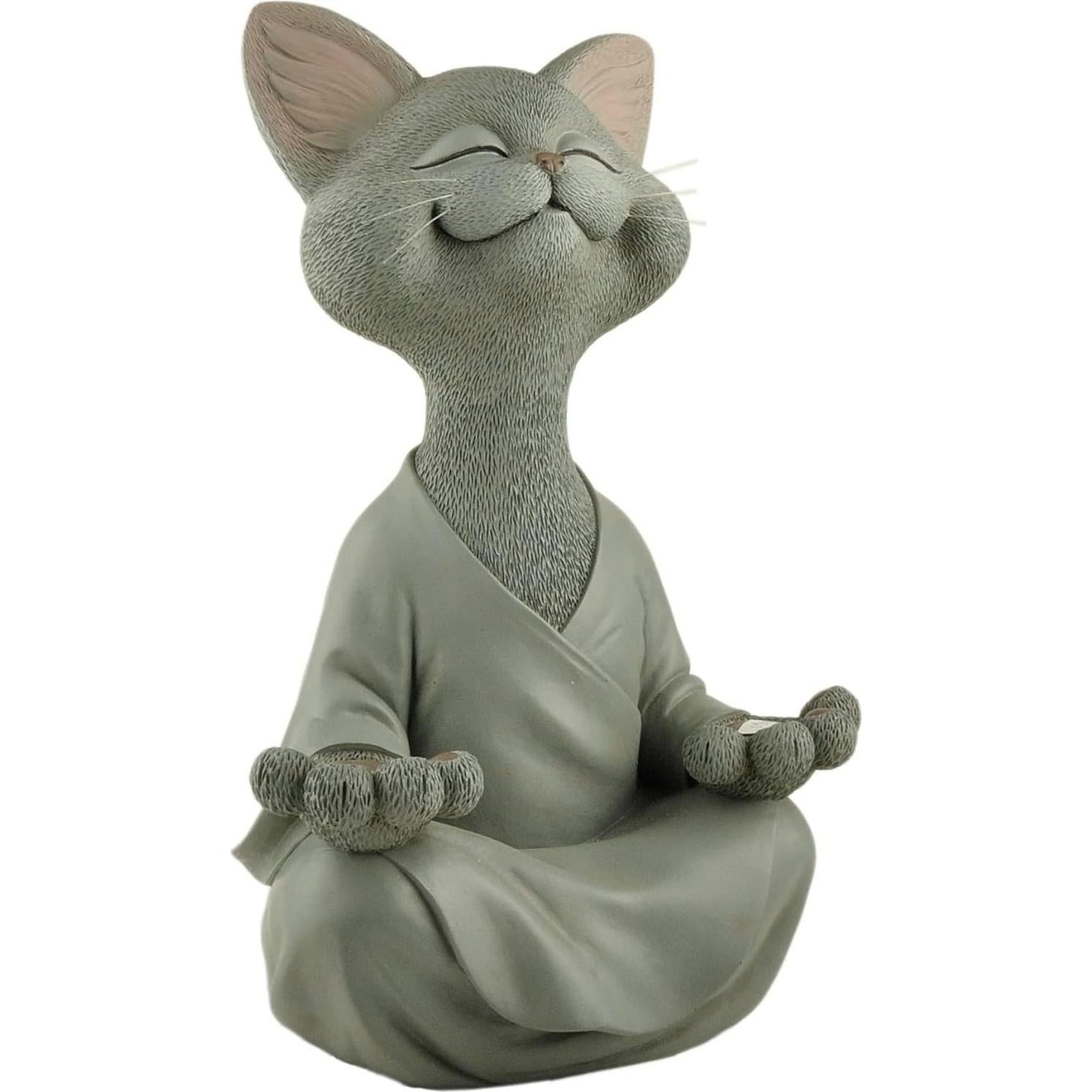 Estatua de Jardín Buda Gato Gris Meditando 30.48 cm - Resina